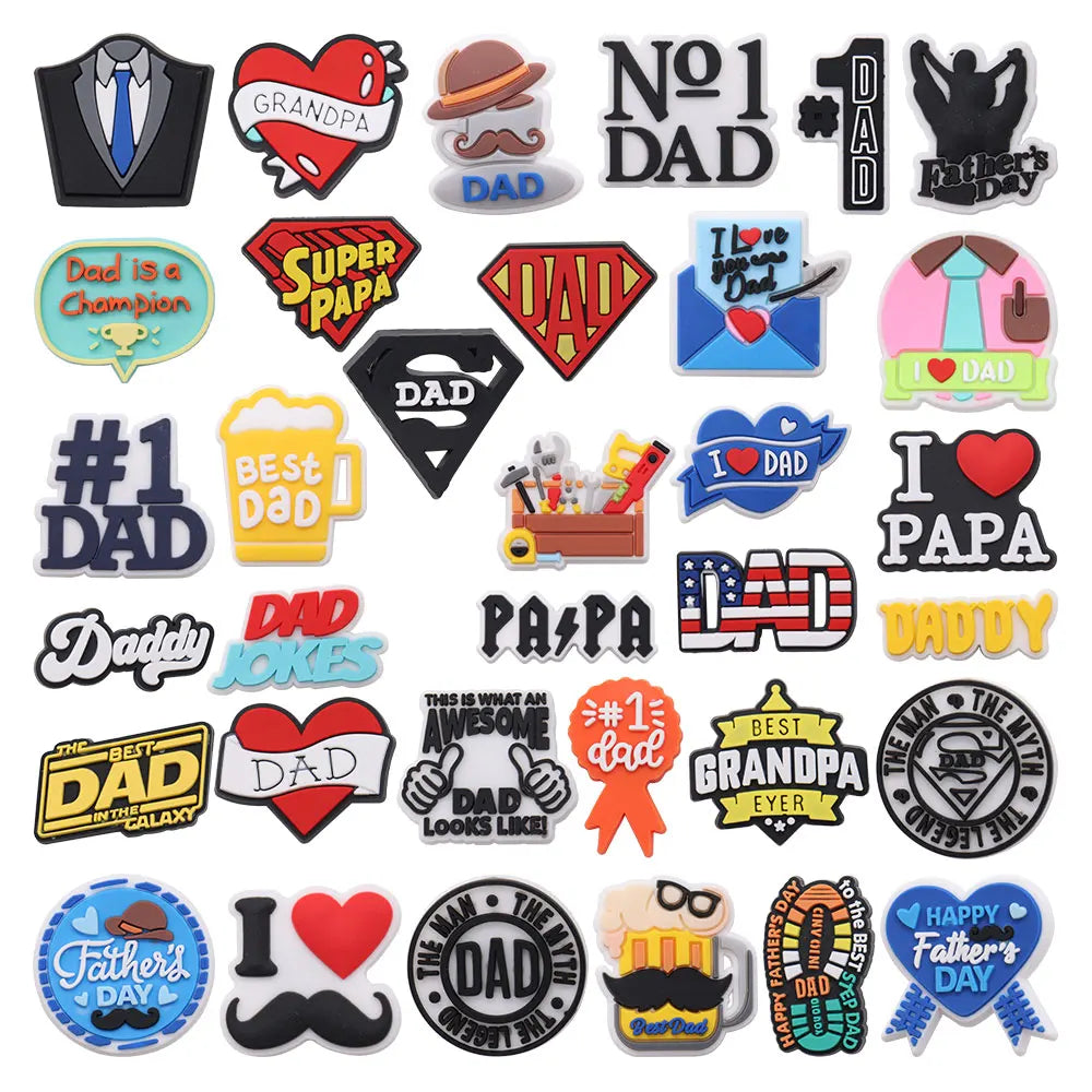 1Pcs I Love Papa Slippers PVC Shoe Button Charms - Best Dad Clog Accessories for DIY, Man Phone Case - Perfect Father's Day Gift for Dad, Husband, Grandfather - Home, Office & Casual Wear
