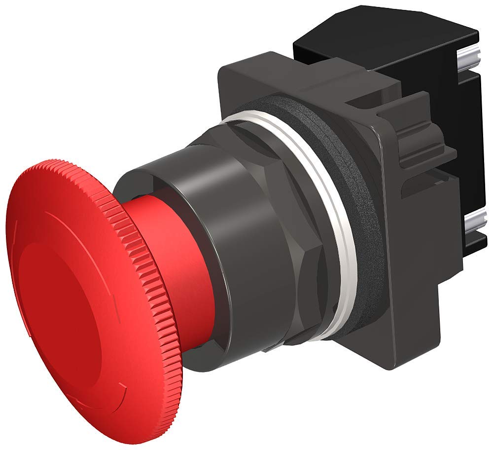 Siemens 52BR8W2A Heavy Duty Mushroom Push Button Switch - Water & Oil Tight, 2-Position Plastic, Maintained Operation, Red, 1NO-1NC Contact Blocks, 120V/240V - Ideal for Industrial Machinery & Control Panels