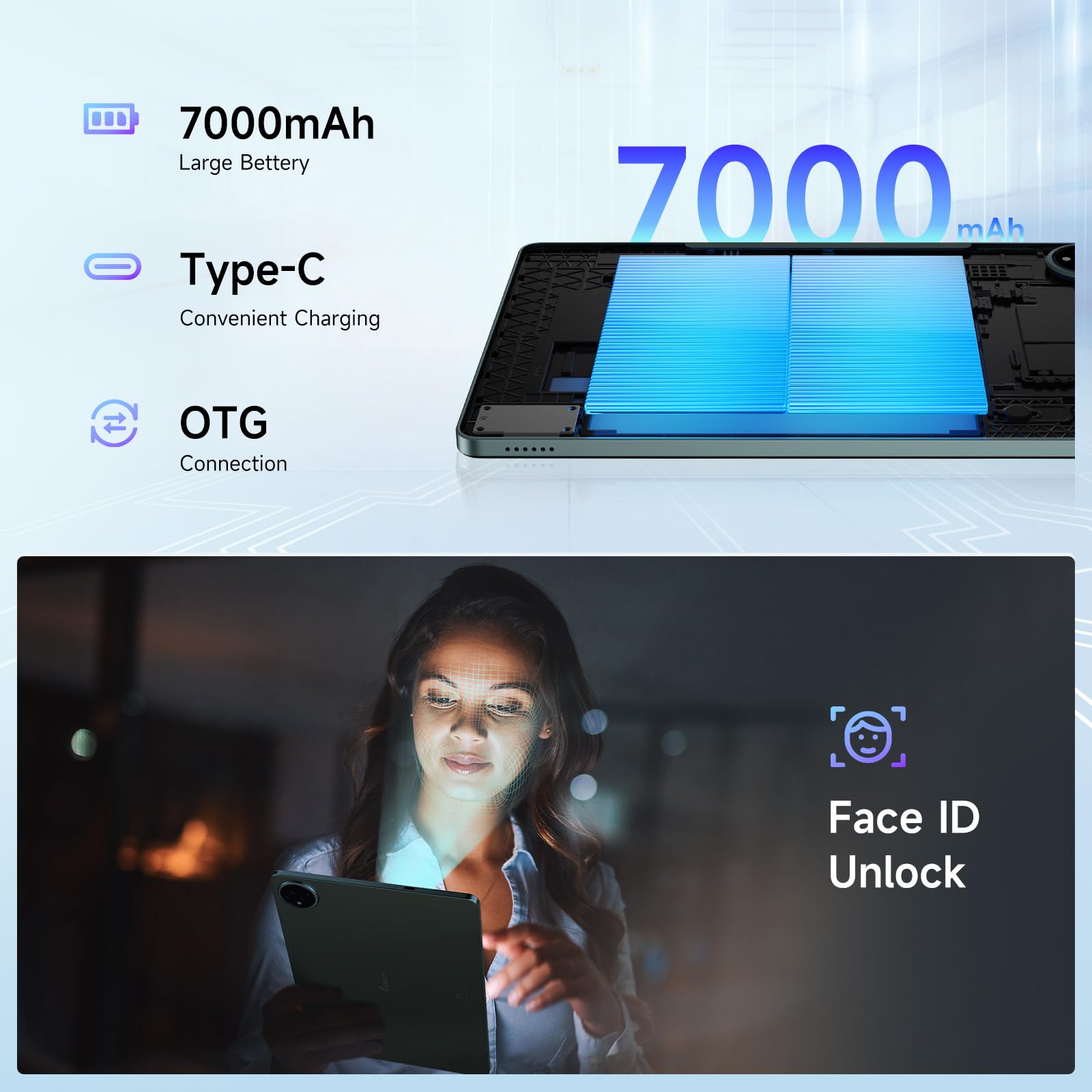 FOSSiBOT Tab12 Android 14 Tablet - 10.95 Inch FHD+ (1920x1200) 4G LTE Octa-Core, 18GB RAM (6+12) + 256GB Storage (Expandable to 1TB), 7000mAh Battery, Dual Camera (13MP+5MP) | Widevine L1 | GPS | BT5.0 | Face ID - Perfect for Work, Study, Streaming & Travel