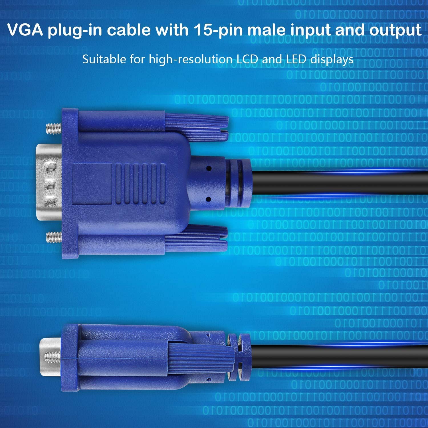 PASOW 6FT VGA to VGA Cable HD15 Male to Male - High Speed Monitor Cable for Computer, TV, Projector - Ideal for Home Office, Gaming Setup, and Conference Room Presentations
