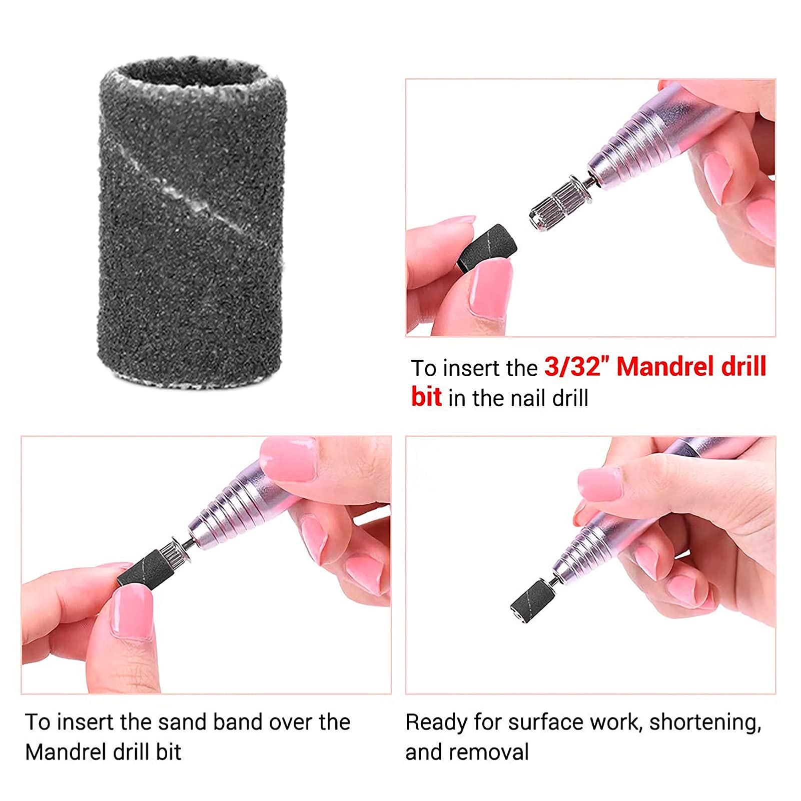 180 Grit Sanding Bands for Nail Drill - 100pcs Professional Manicure Sanding Kit with Storage Box (HQ-13 Black) - Perfect for Nail Salons, Home Nail Care & Professional Grooming
