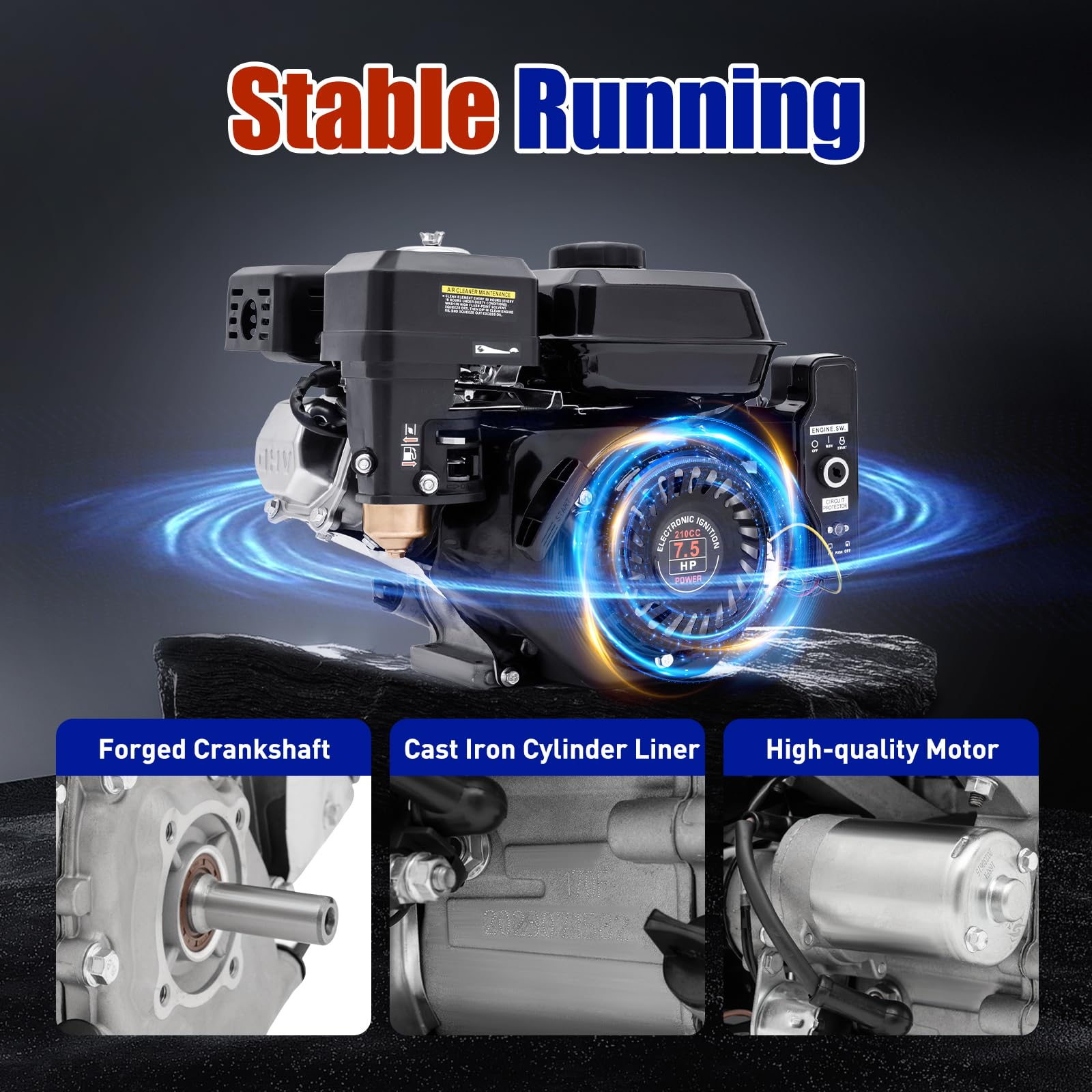 7.5HP 212CC 4-Stroke Gas Engine with Electric Start - Horizontal Shaft Motor for Go Kart, Lawn Mower, Generator, Pump, Compressor, Scarifier | Powerful & Reliable Small Engine for Outdoor Power Equipment