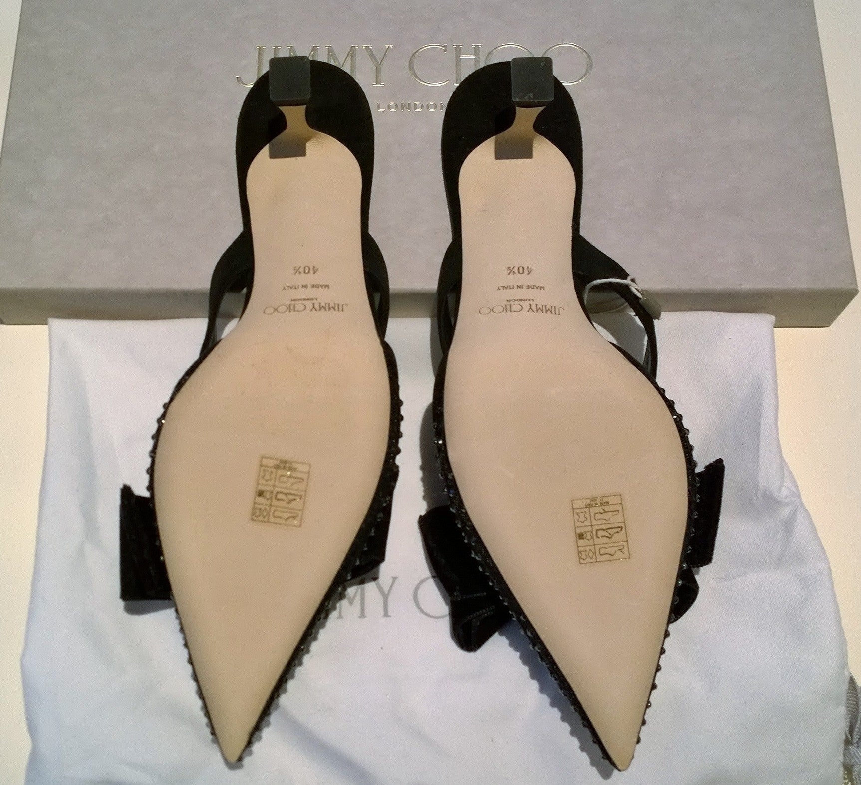 Jimmy Choo Flaca Mesh Rhinestone Velvet Bow Heels Mules - Black Women's Luxury Dress Shoes for Parties, Weddings & Evening Events