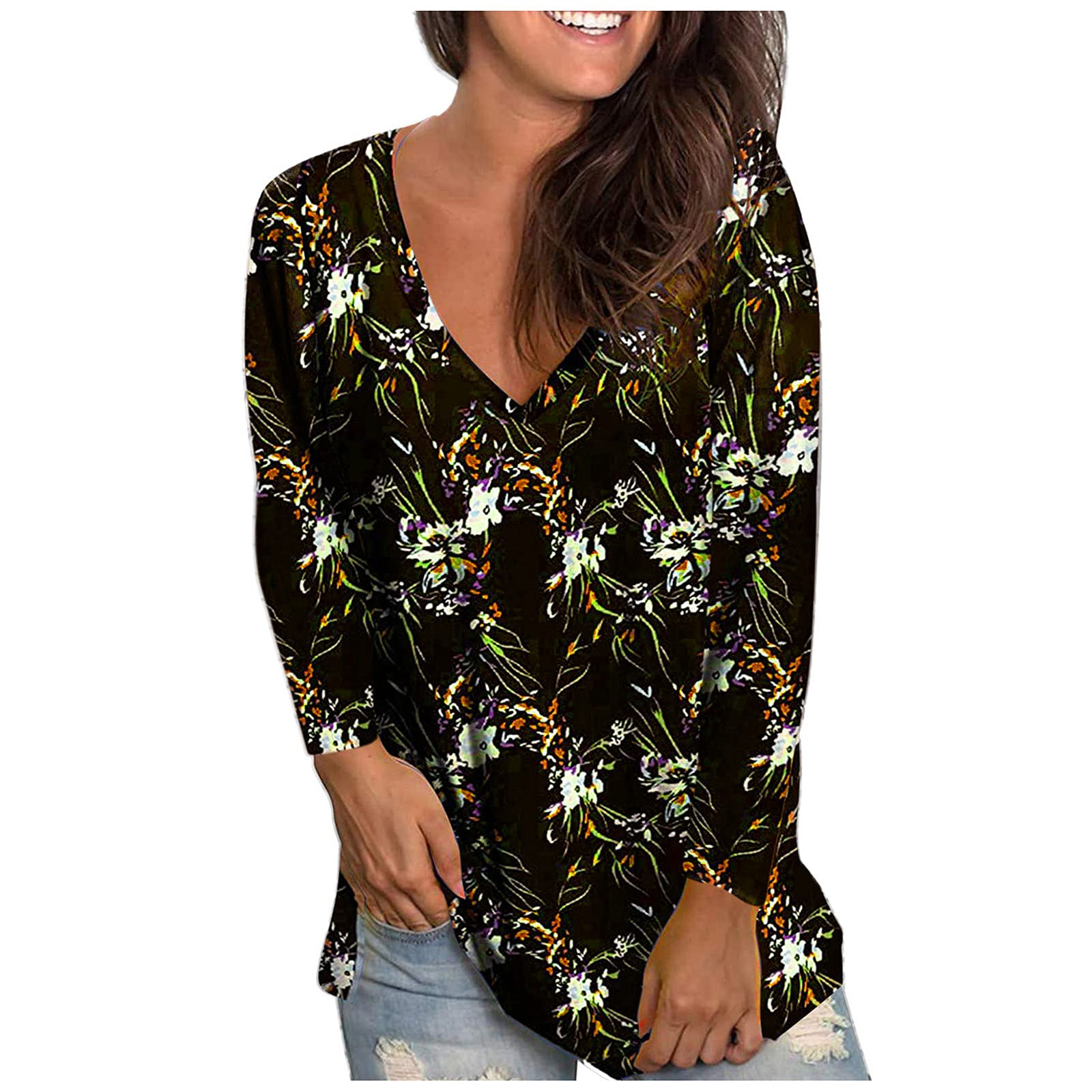 Oversized Graphic T-Shirts for Women - Pack of Stylish V-Neck Long Sleeve Shirts for Daily Wear, Workout & Vintage Fashion | Casual Outfits, Streetwear & Lounge Wear
