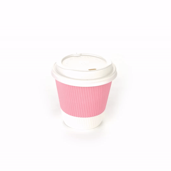 8 oz Light Pink Ripple Wall Coffee Cups with White Lids - 3.5