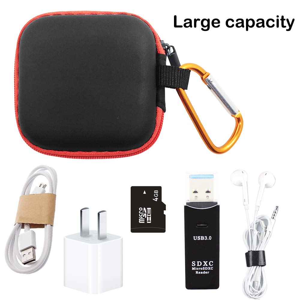 6 Pack Square Earbud Case with Carabiner Clip - Small Hard EVA Storage Bag for AirPods, Bluetooth Headphones & USB Drives (6 Colors) | Perfect for Travel, Gym & Daily Commute