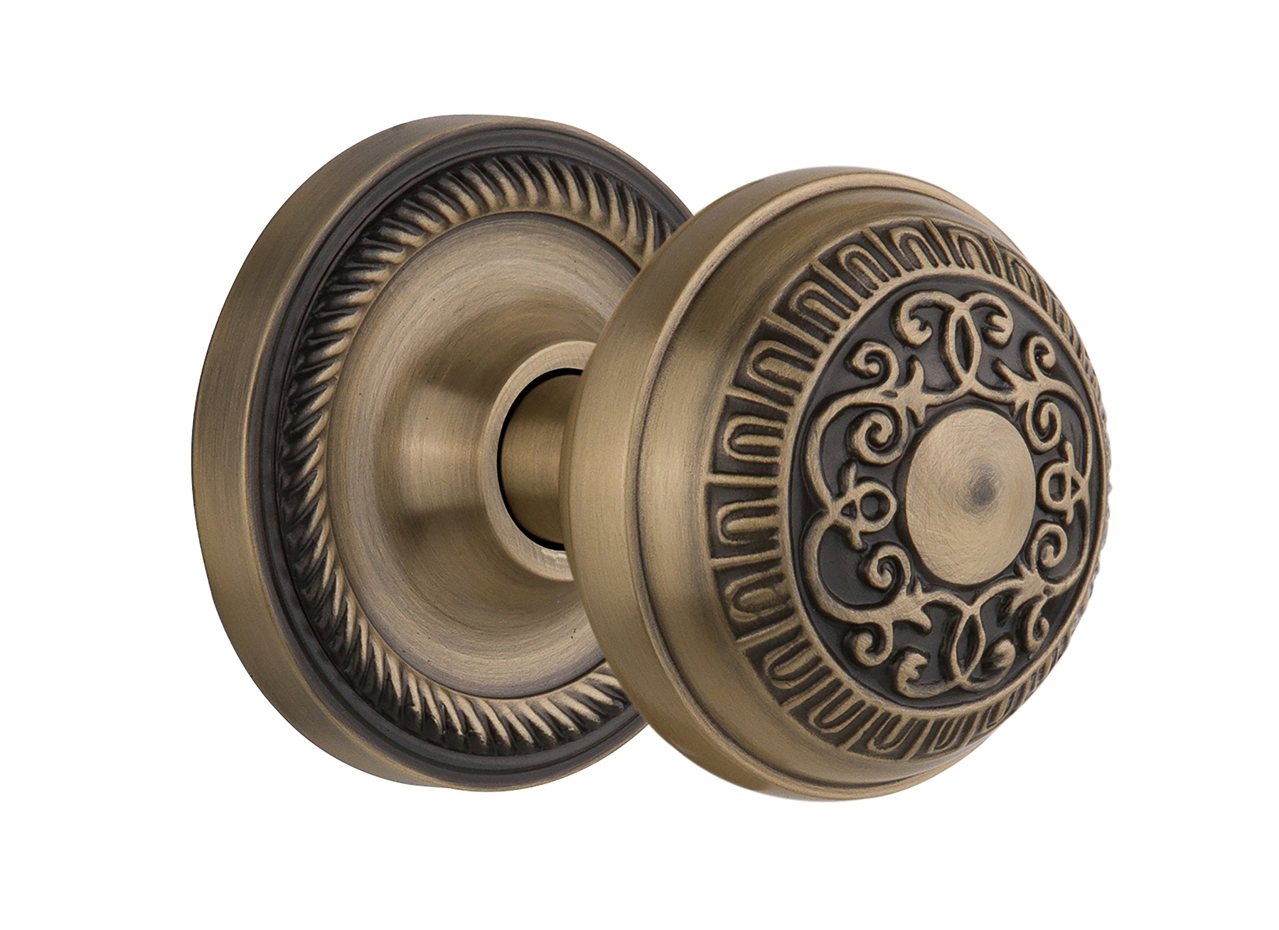 Vintage Rope Rosette with Egg & Dart Knob - Double Dummy Cabinet Hardware in Antique Brass - Perfect for Kitchen Cabinets, Dressers & Vintage Home Decor