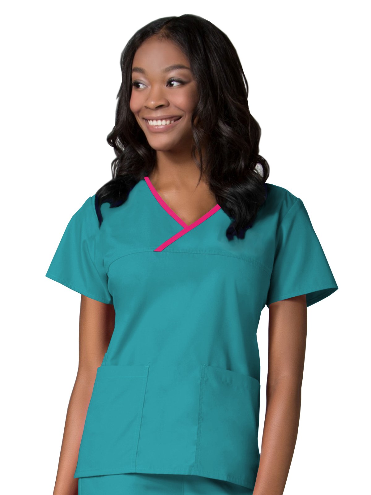 Maevn Women's Core Contrast Mock Wrap Top - Stylish & Comfortable V-Neck Shirt for Work, Casual & Everyday Wear