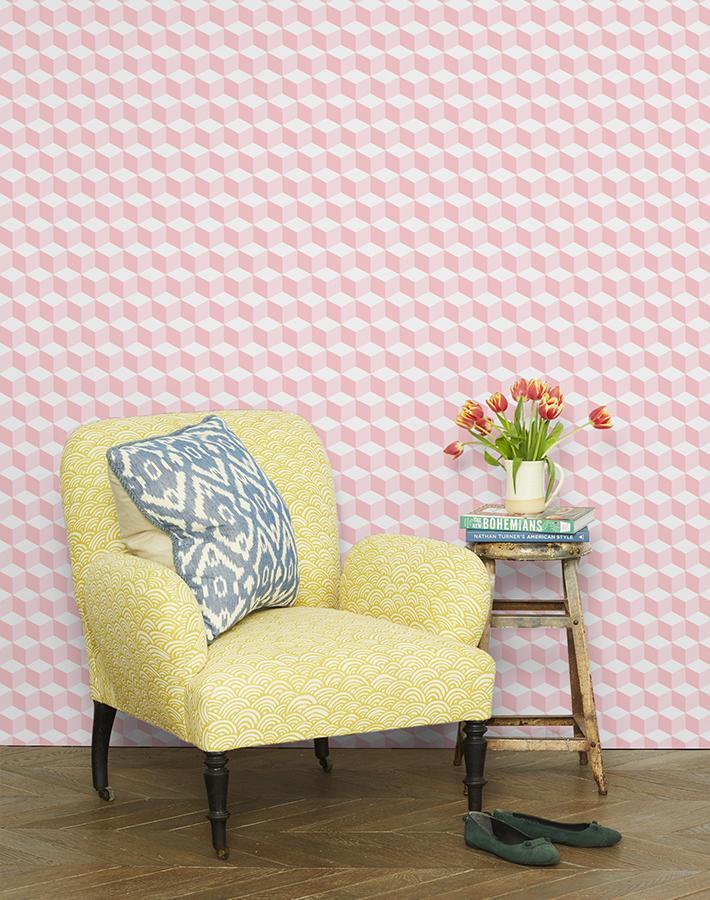 Wallshoppe 'Ice Cubist' Pink Geometric Wallpaper - Modern Abstract Design for Living Room, Bedroom & Home Decor