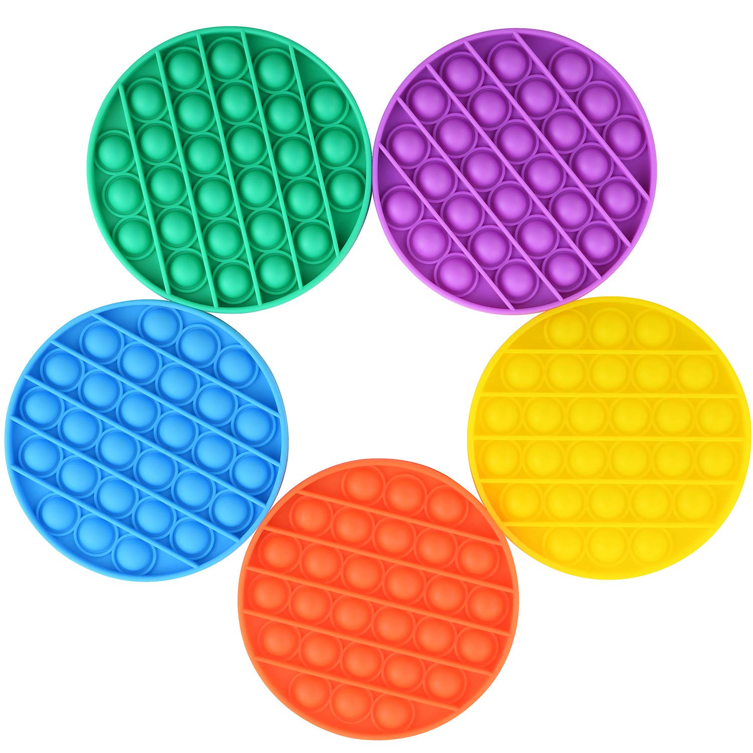 5 Pack Pop Sensory Fidget Toys for Stress Relief - Push Bubble Sensory Toys for Kids & Adults - Silicone Anxiety Relief Toys - Round Squeeze Sensory Toys for ADHD, Autism, Office & Classroom Use