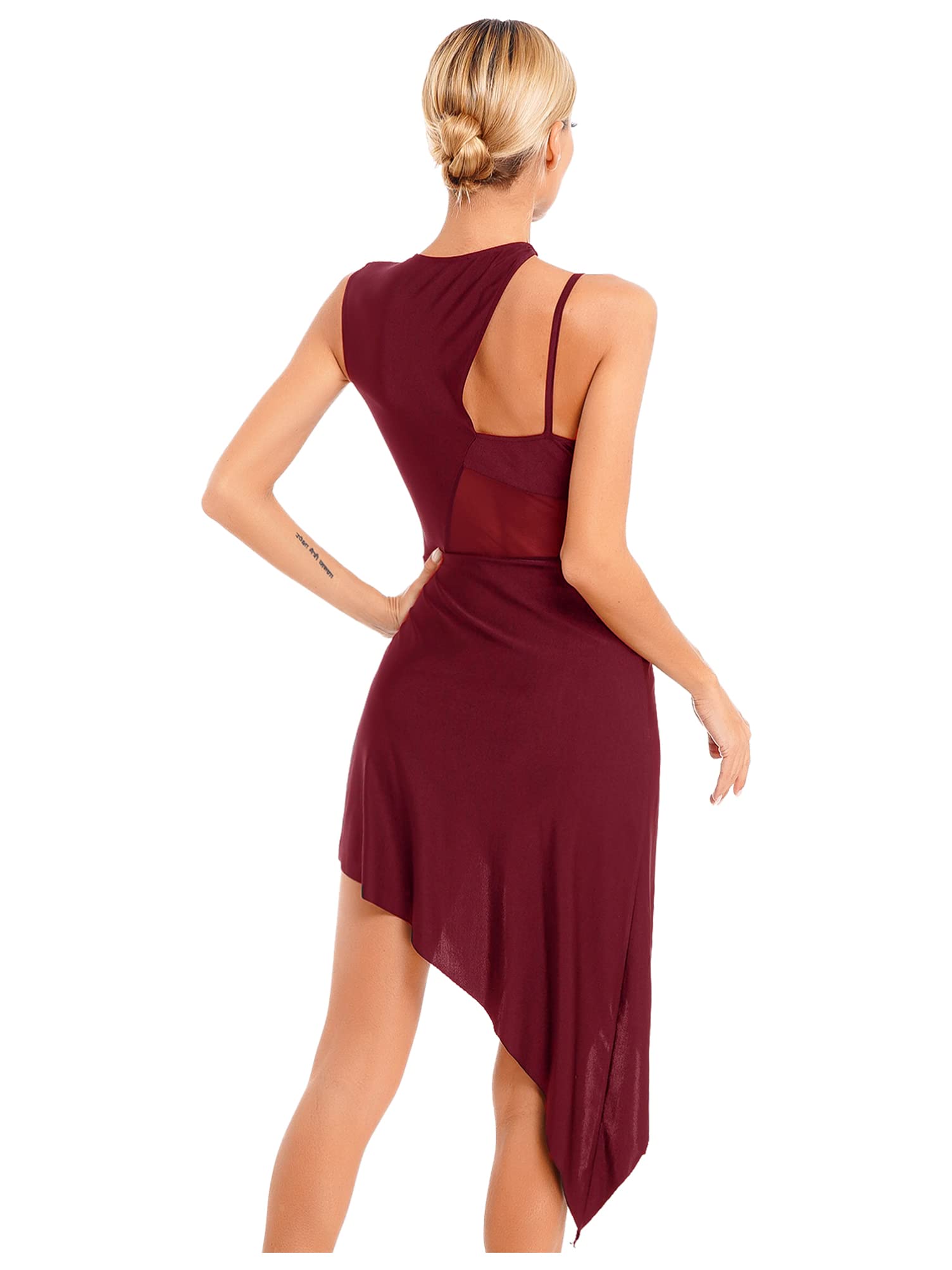 YOOJIA Women's Sleeveless Cutout Latin Ballroom Dance Leotard - Mesh Patchwork High Low Lyrical Dance Dress for Competition & Performance | Breathable & Stretchy for Professional Dancers