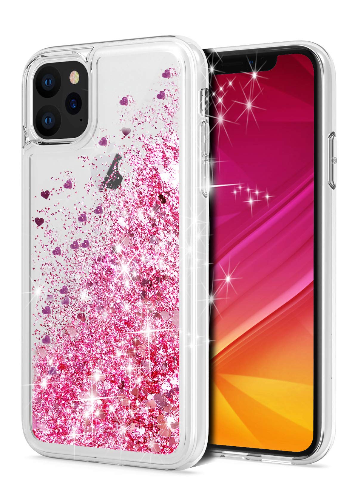 WORLDMOM iPhone 11 Pro Max Case (6.5 inch 2019) - Rose Gold Sparkling Liquid Glitter Waterfall TPU Protective Cover with Double Layer Design | Perfect for Daily Use, Parties, and Gift Giving