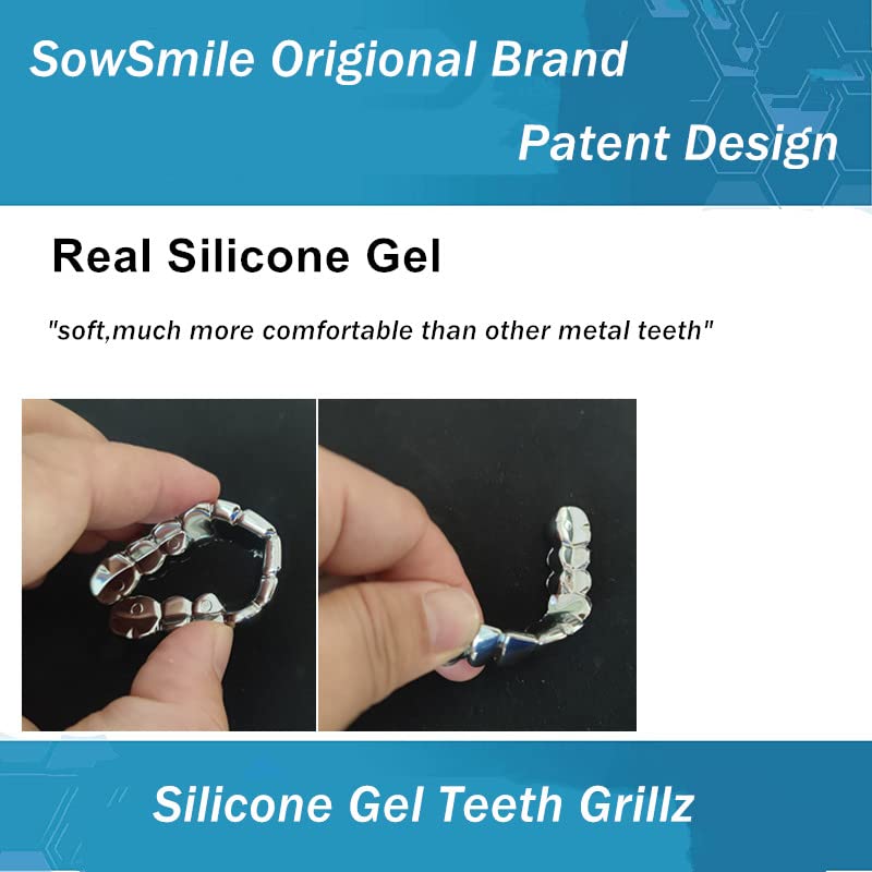 Gold Teeth Grillz for Men & Women - 24K Gold Plated Silicone Gel Grillz - Hip Hop Jewelry for Rappers & Performers - Perfect for Concerts, Parties & Music Videos
