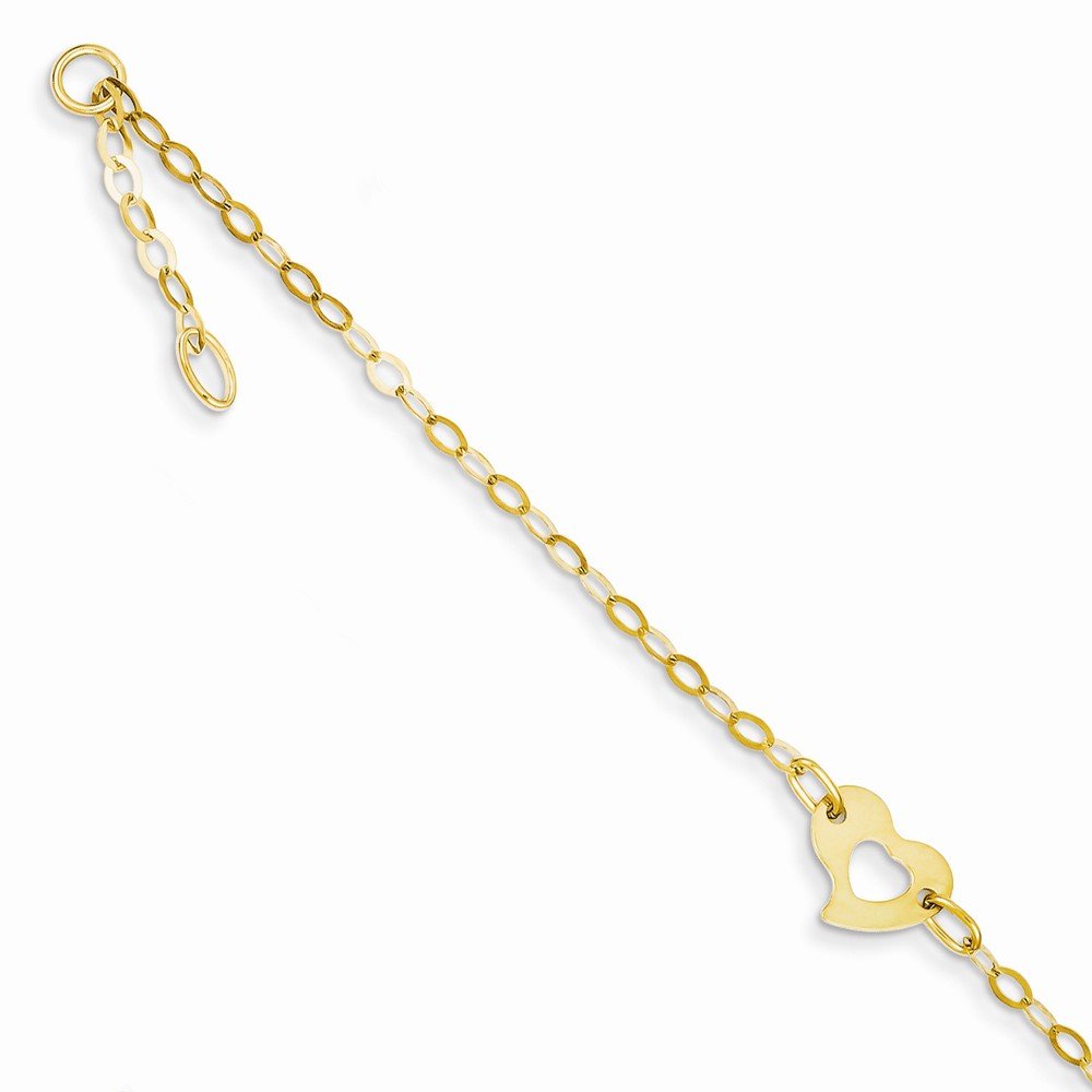 14K Gold Polished Heart Anklet with 1 Inch Extension - 9 Inches Adjustable Length - Perfect for Casual Wear, Beach Outfits & Special Occasions