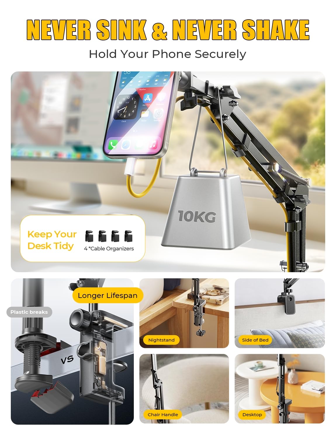 LISEN Adjustable Magnetic Gooseneck Phone Stand for iPhone 16/15 - Magsafe Bed & Desk Mount Holder with Flexible Neck - Perfect for Reading, Watching Videos & Hands-Free Calling (Magsafe iPhone Accessories)