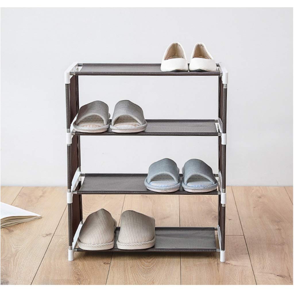 Over The Door Stackable Shoe Rack Organizer with Screw-in Leveling Feet - 4 Tier Narrow Shoe Storage Shelves for Entryway, Closet & Bedroom - Space Saving Non-Woven Fabric Shoe Tower (Coffee) - Perfect for Small Apartments, Dorm Rooms & Tight Spaces