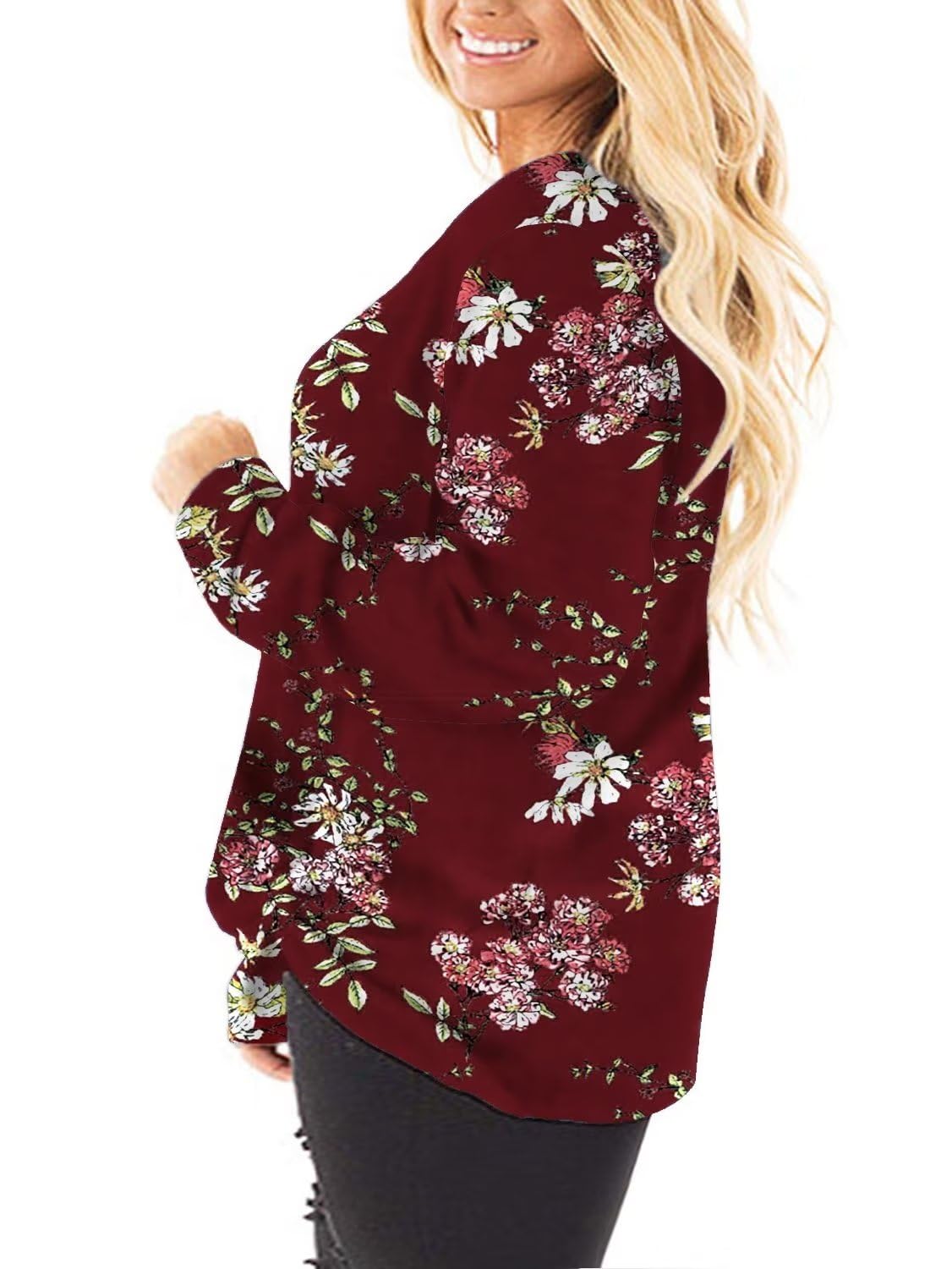 Plus Size Women's Knotted Long Sleeve T-Shirt - Loose Casual Blouse for Women | Comfortable & Stylish Top for Everyday Wear, Work & Date Night