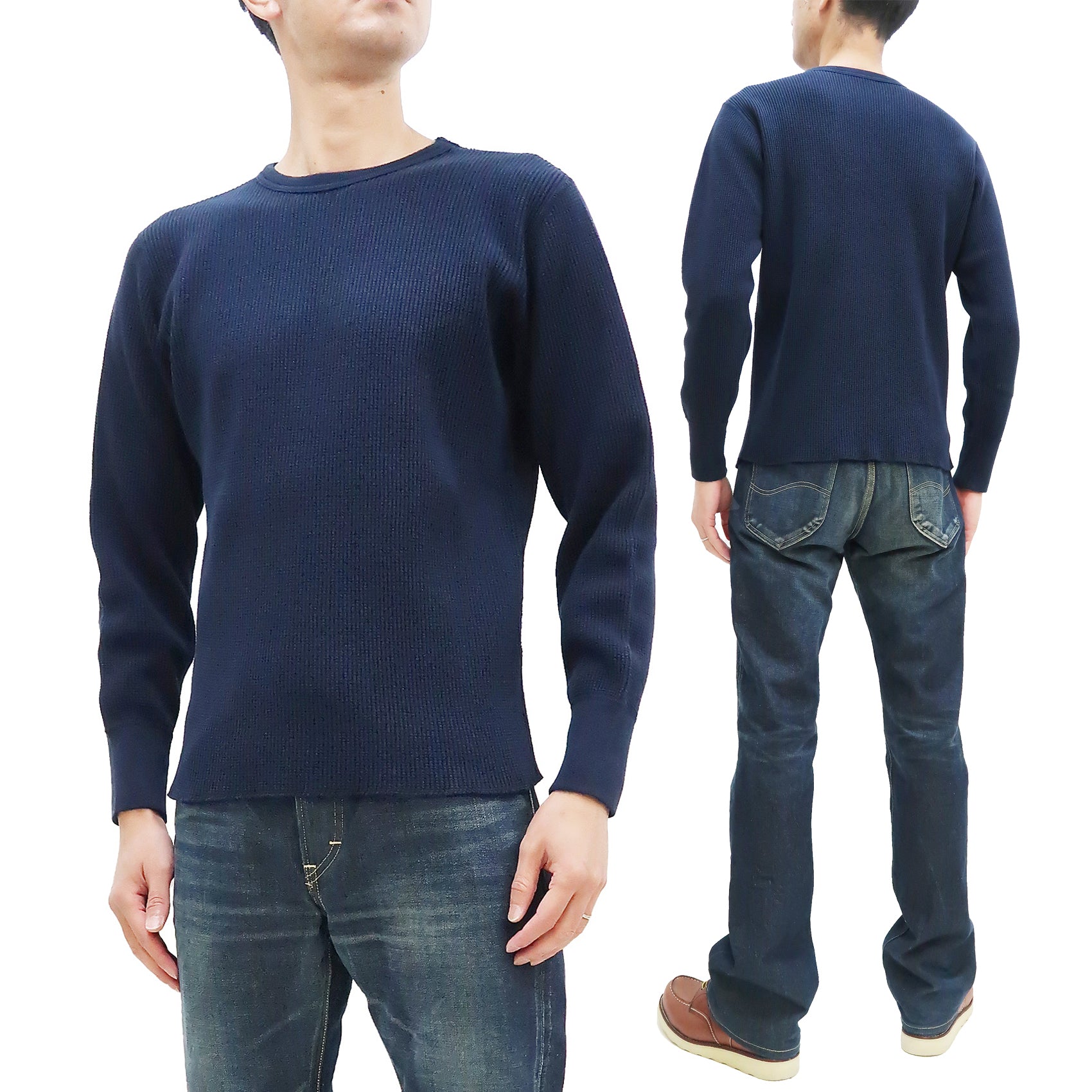 Studio D'artisan Men's Heavyweight Waffle Knit Thermal T-Shirt - Long Sleeve Crew Neck Casual Tee in Navy Blue (Style 9936) - Perfect for Winter Layering, Outdoor Activities & Everyday Wear