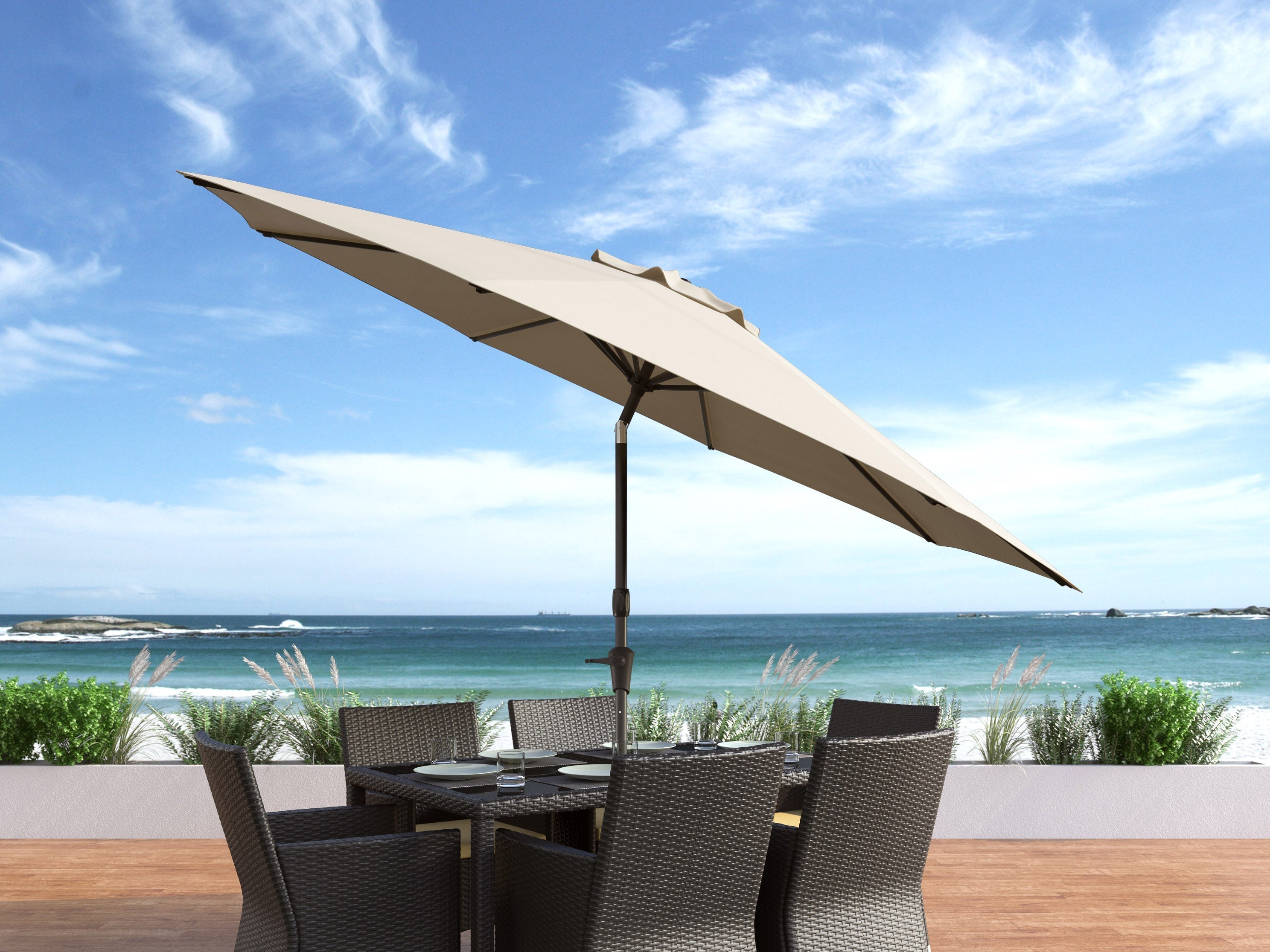10ft Wind Resistant Warm White Patio Umbrella - Outdoor Dining, Poolside Relaxation, Backyard Shade Solution