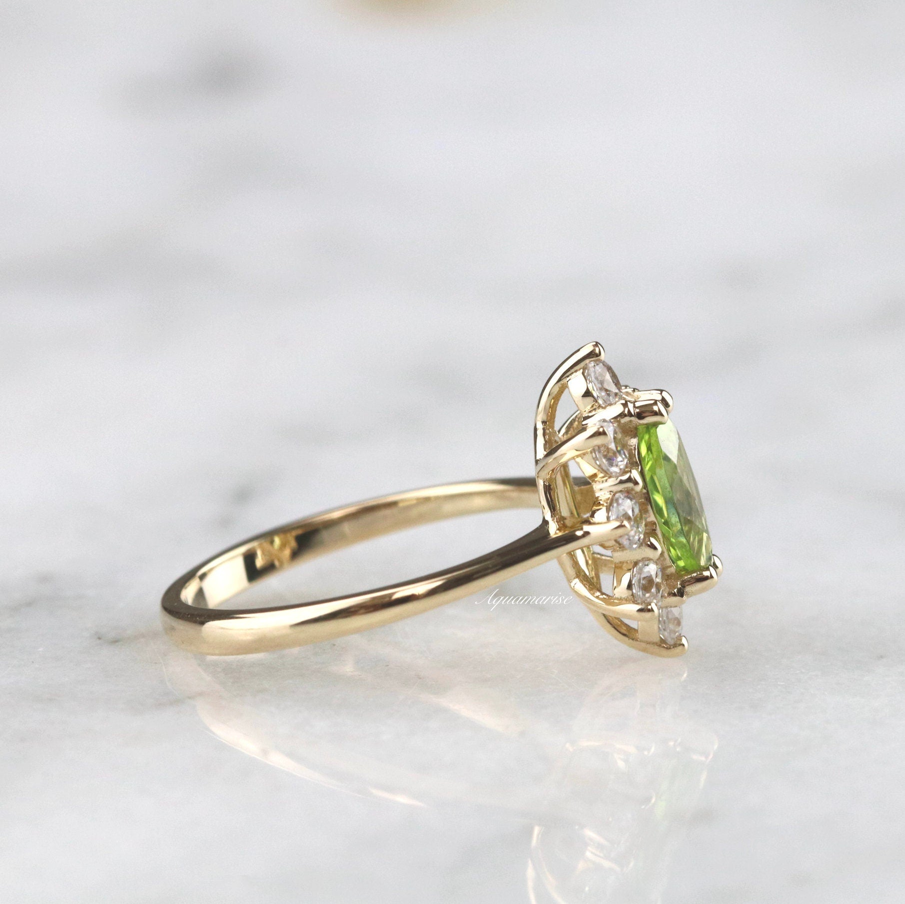 14K Solid Yellow Gold Marquise Natural Peridot Engagement Ring for Women - Perfect for Proposals, Anniversaries & Special Occasions