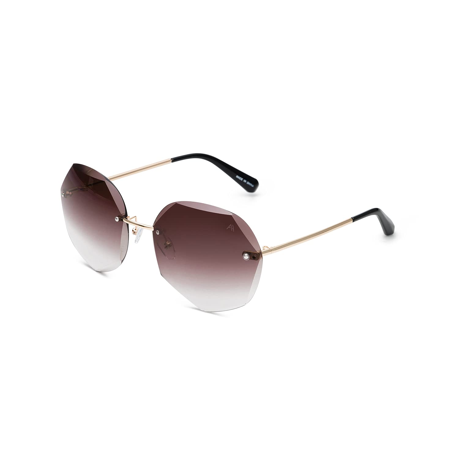 Trendy Hexagon Sunglasses for Women - UV Protection Gradient Lens Diamond Cut Edge Rimless Design | Perfect for Beach, Driving & Outdoor Activities