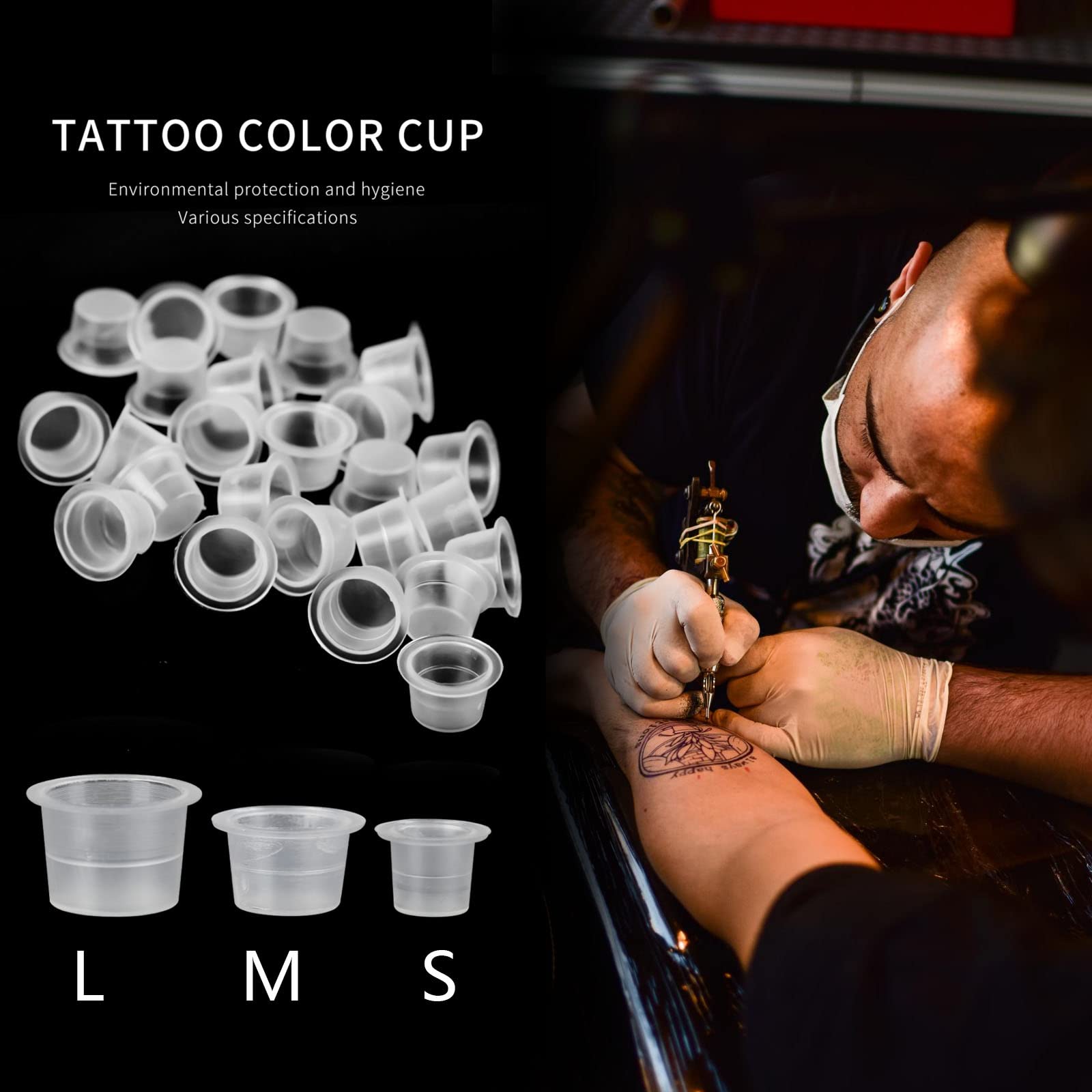 SOTICA 300pcs Ink Caps - Mixed Size Plastic Ink Cups (9mm, 13mm, 16mm) for Pigment, Tattoo & Screen Printing - Perfect for Artists, DIY Projects & Professional Use