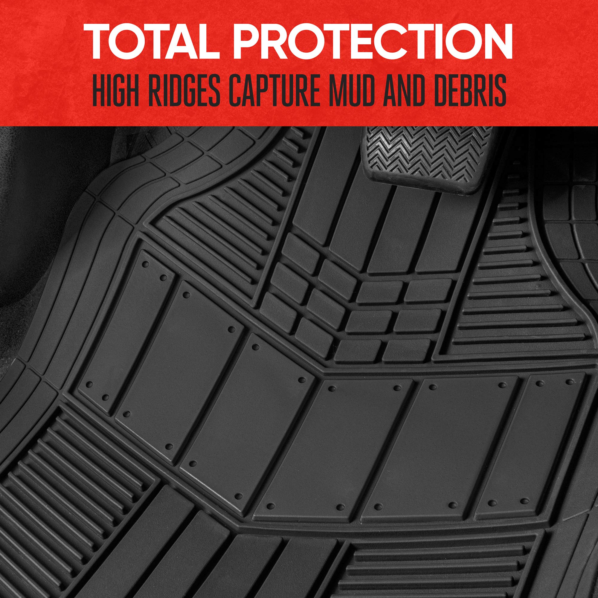 Motor Trend FlexTough Black All-Weather Car Floor Mats Full Set - Heavy Duty Rubber Floor Liners for SUV, Sedan & Van with Cargo Mat | Front & Rear Seat Protection | Perfect for Winter Snow, Mud & Spills