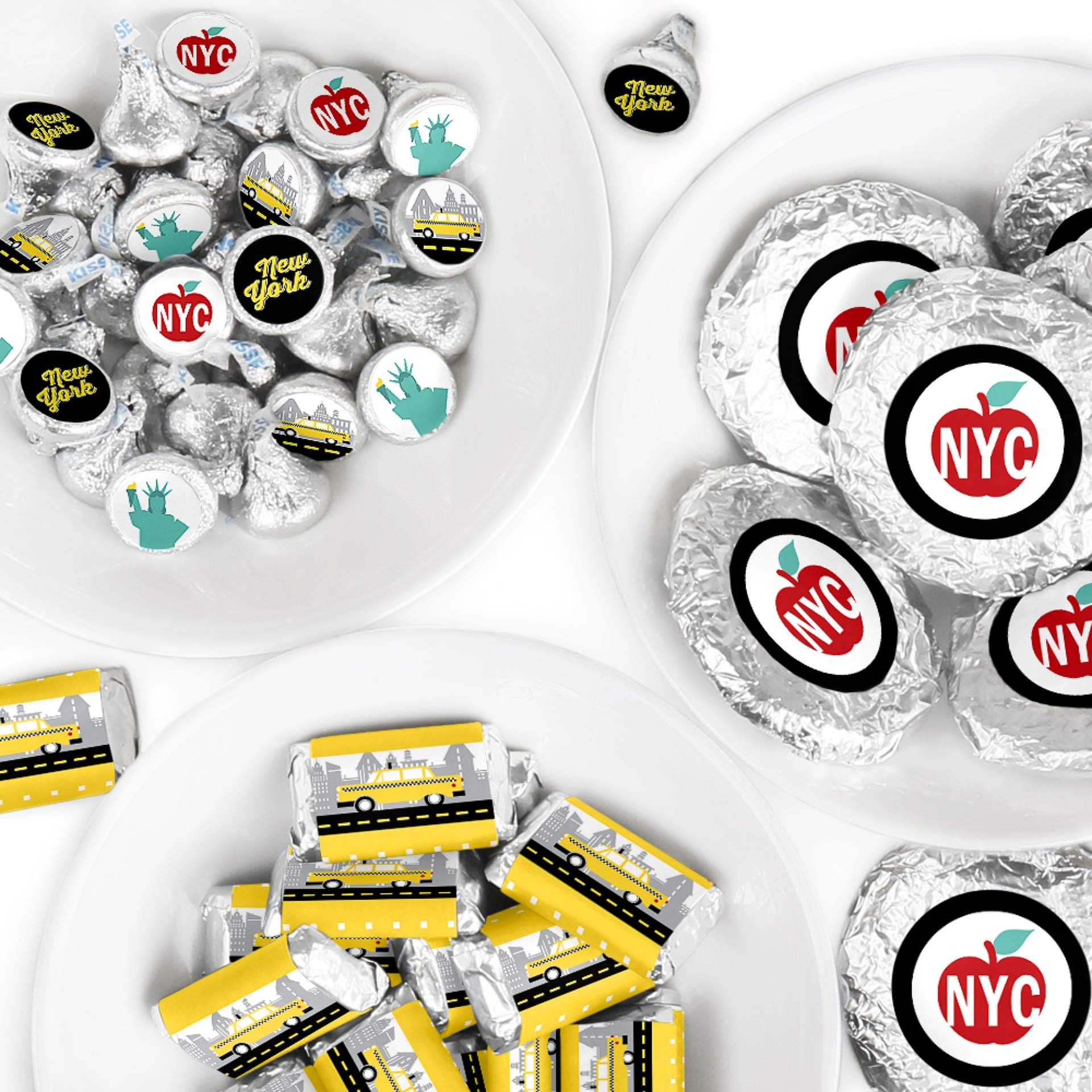 NYC Cityscape Candy Bar Wrappers & Stickers Kit - 304 Piece New York City Party Favors with Round Candy Stickers for Birthday, Baby Shower & Wedding Decorations