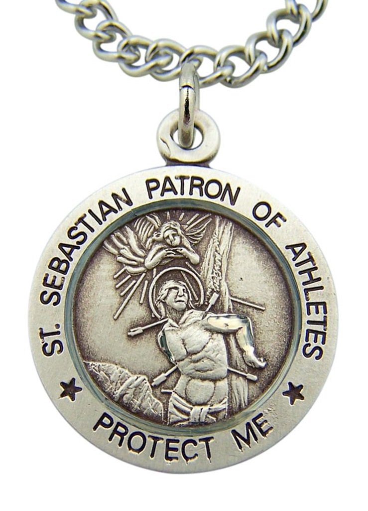 Sterling Silver Saint Sebastian Sports Athlete Medal Pendant - Religious Jewelry Gift for Men & Women - 15/16 Inch - Perfect for Baptism, First Communion, Confirmation & Athletic Protection