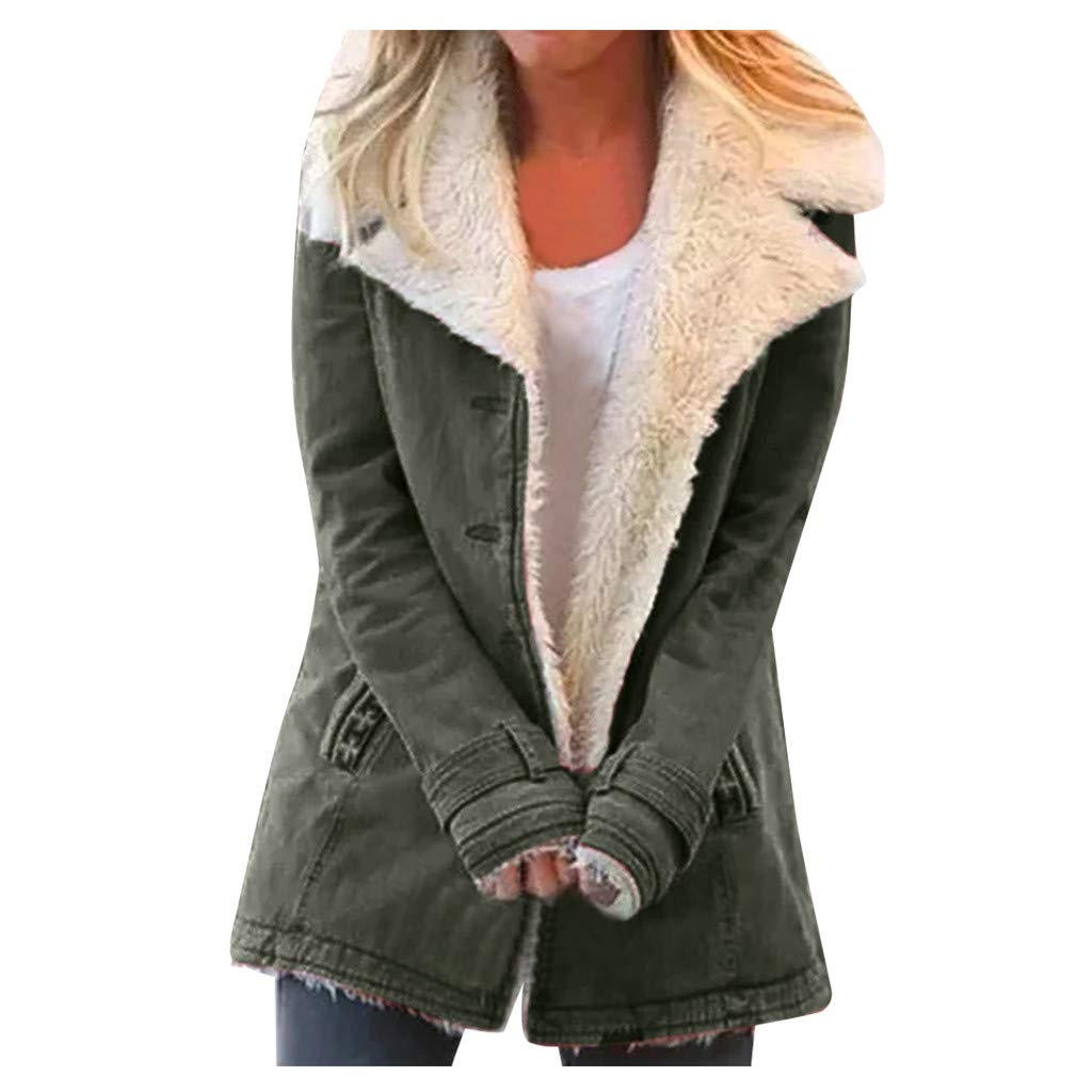 Women's Winter Fleece Jacket with Lapel Collar & Plush Buttons - Plus Size Warm Zip-Up Outerwear Coat for Cold Weather - Perfect for Snow Days, Commuting & Outdoor Activities