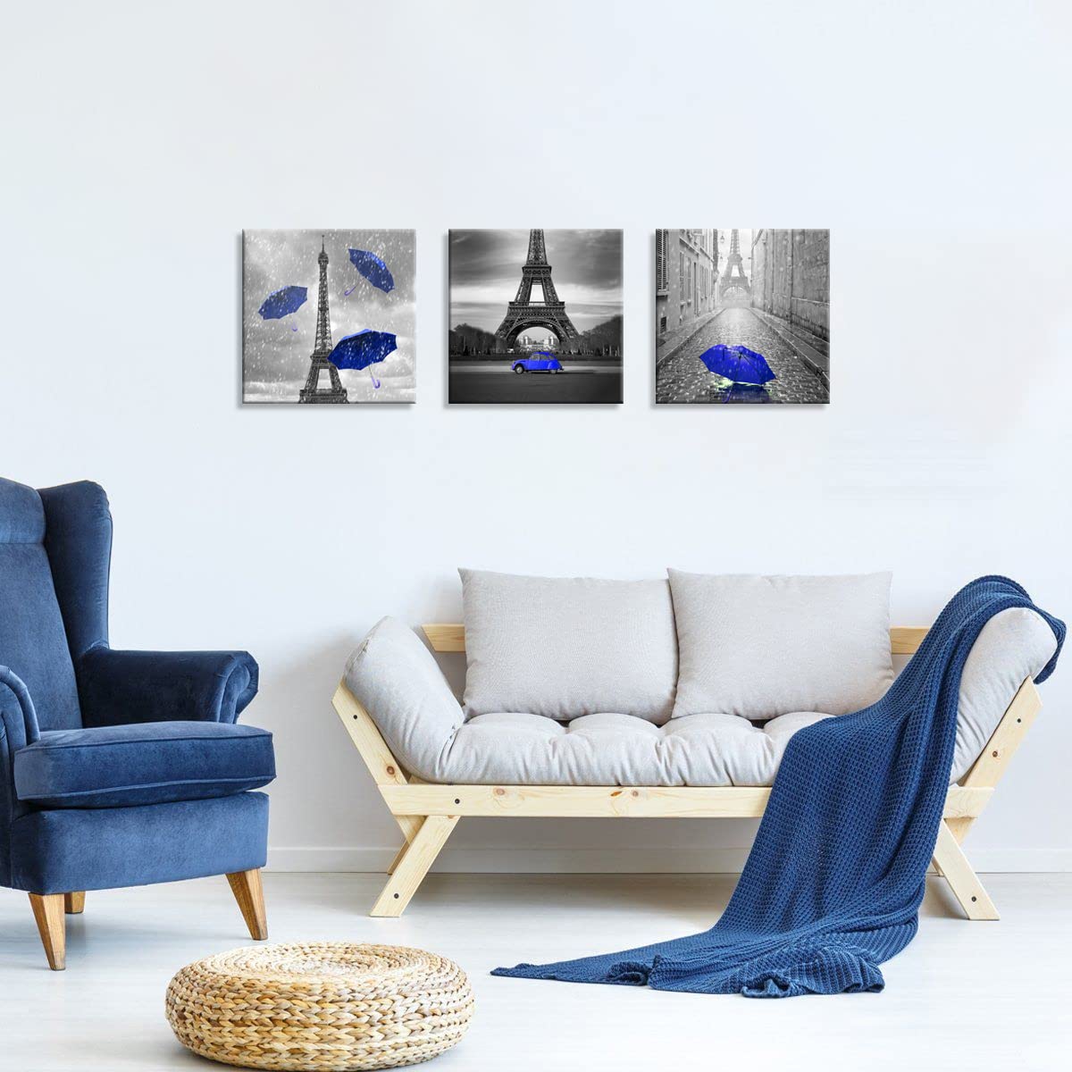 3-Piece Black & White Canvas Wall Art Set - Paris Theme Eiffel Tower Oil Painting Print for Living Room, Bedroom, Bathroom Decor | Girls' Room Wall Art | Waterproof & Fade-Resistant | Perfect for Home, Office & Gift Giving