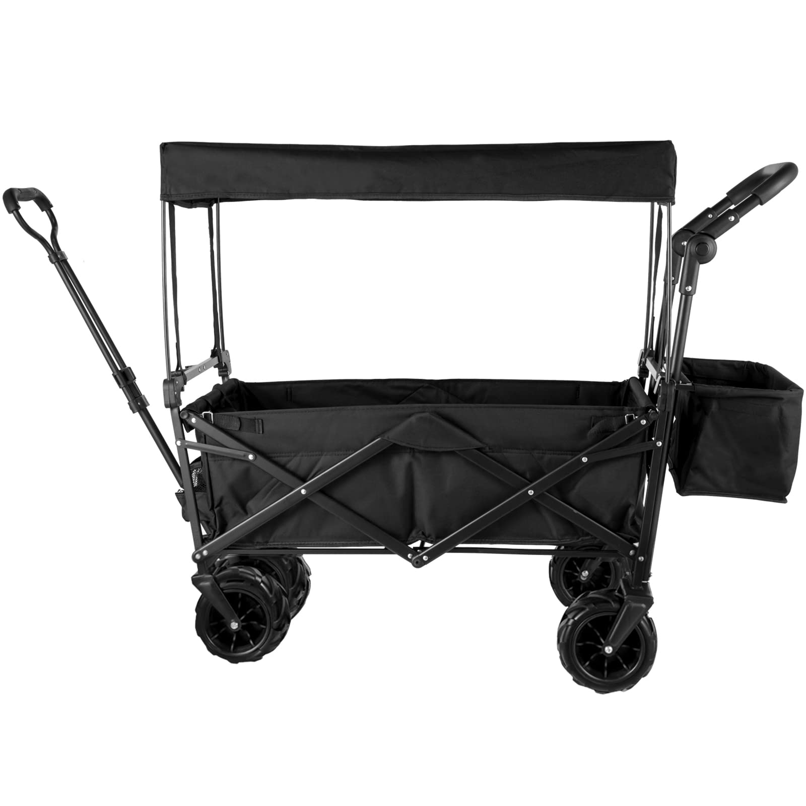 VEVOR Collapsible Wagon with Canopy - 220lbs Capacity Foldable Utility Cart with Large Wheels & Adjustable Handles - Perfect for Beach, Camping, Picnics & Outdoor Adventures