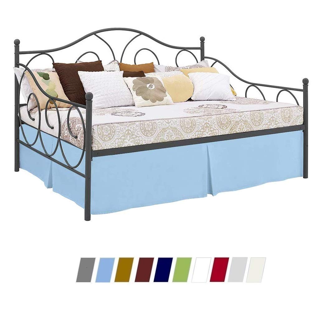 Twin Size Daybed Skirt - Tailored Pleated Design with Split Corners, Brushed Microfiber Fabric, 3-Side Coverage (39