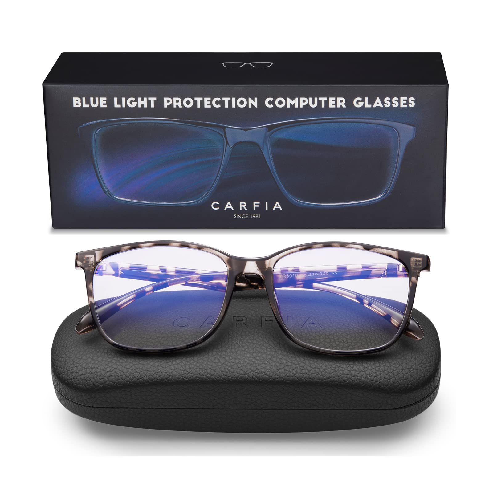 CARFIA Blue Light Blocking Glasses for Women & Men - Anti Eyestrain Computer Gaming Glasses with Case - Lightweight UV Protection Eyewear for Office, Gaming & Digital Screen Use