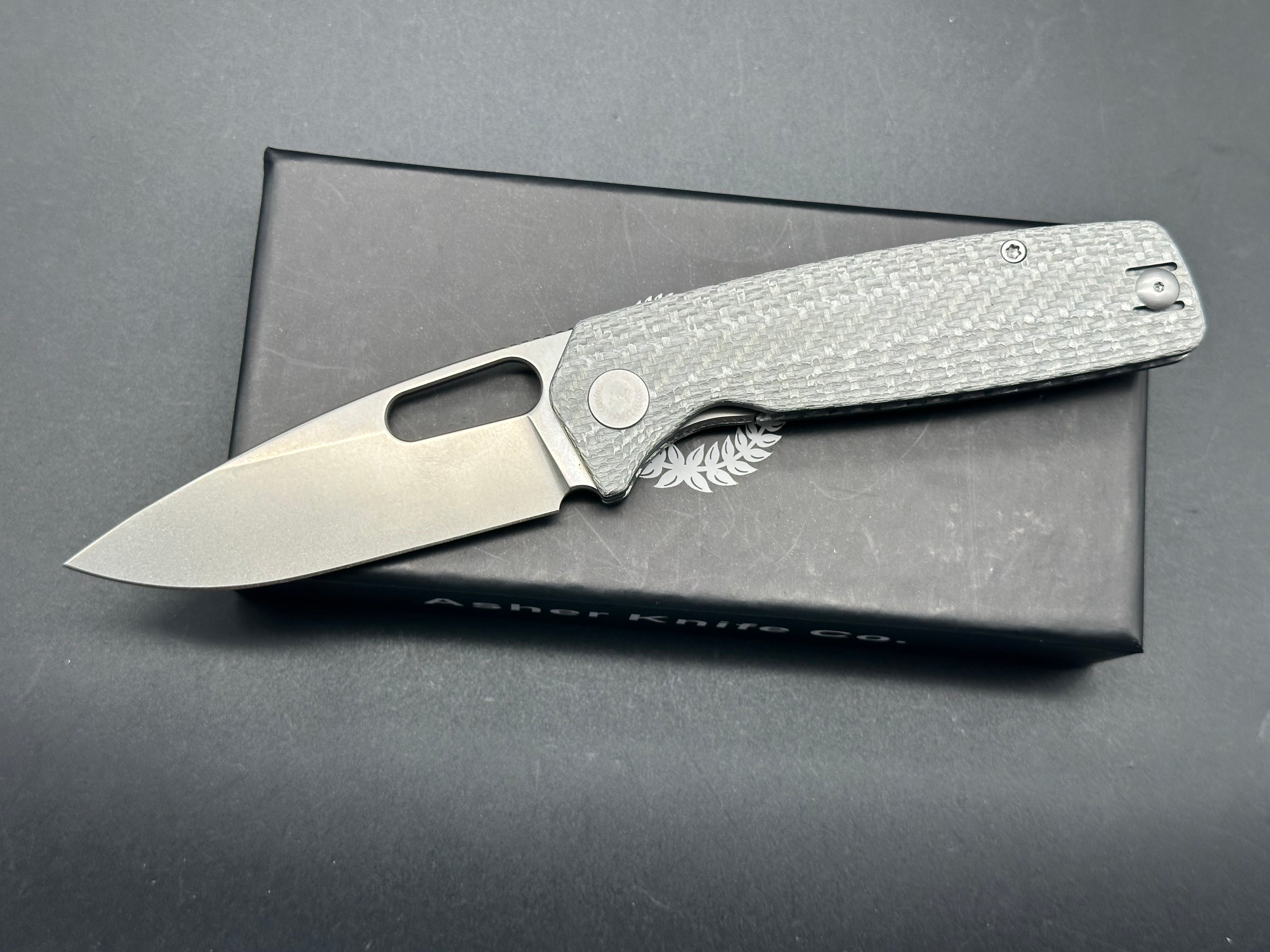 Premium Asher Spiro Silver CF Folding Knife - 3.2