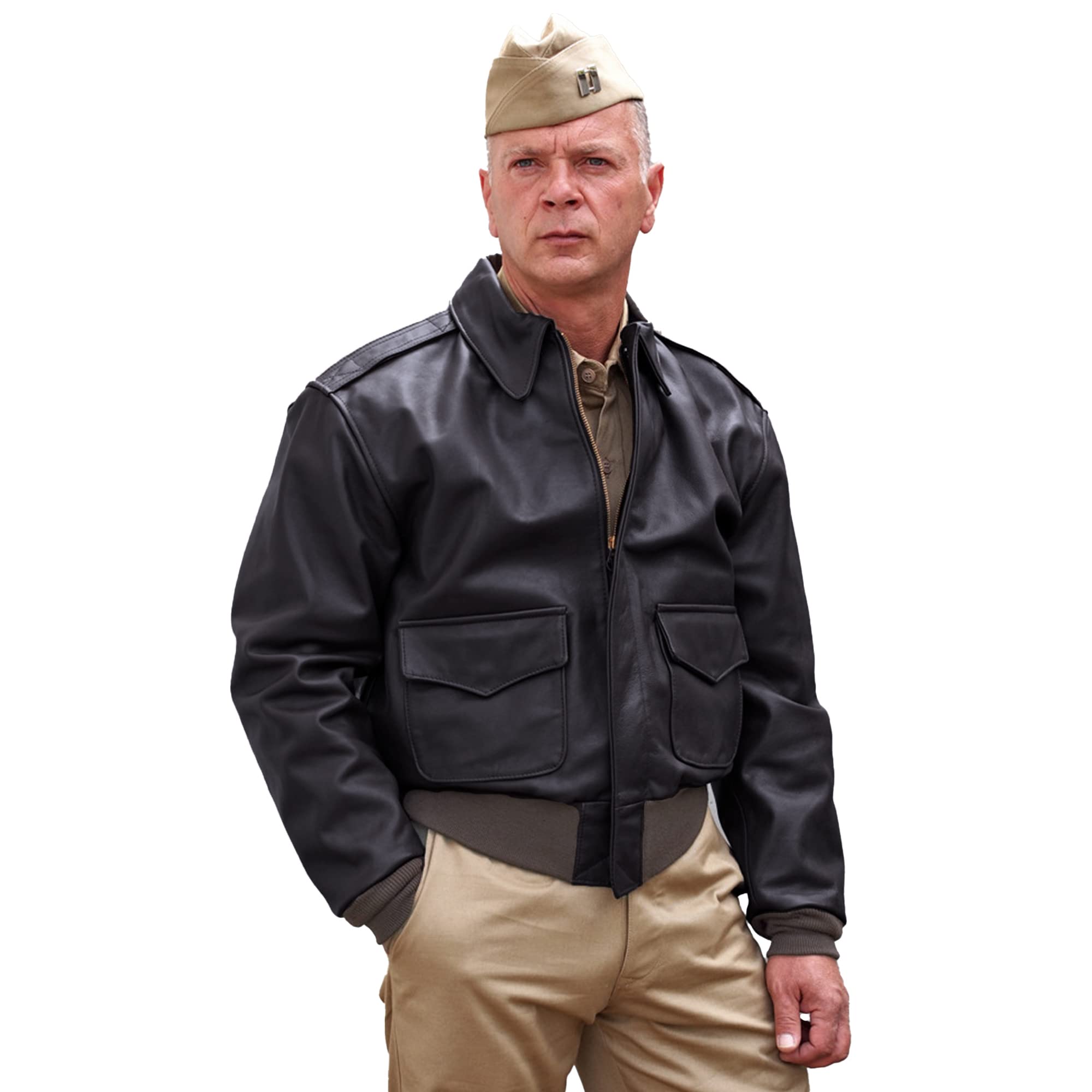 Authentic WWII US Air Force A-2 Bomber Jacket - Genuine Leather Flight Jacket for Men - Vintage Military Style Outerwear for Aviation Enthusiasts & Historical Reenactments