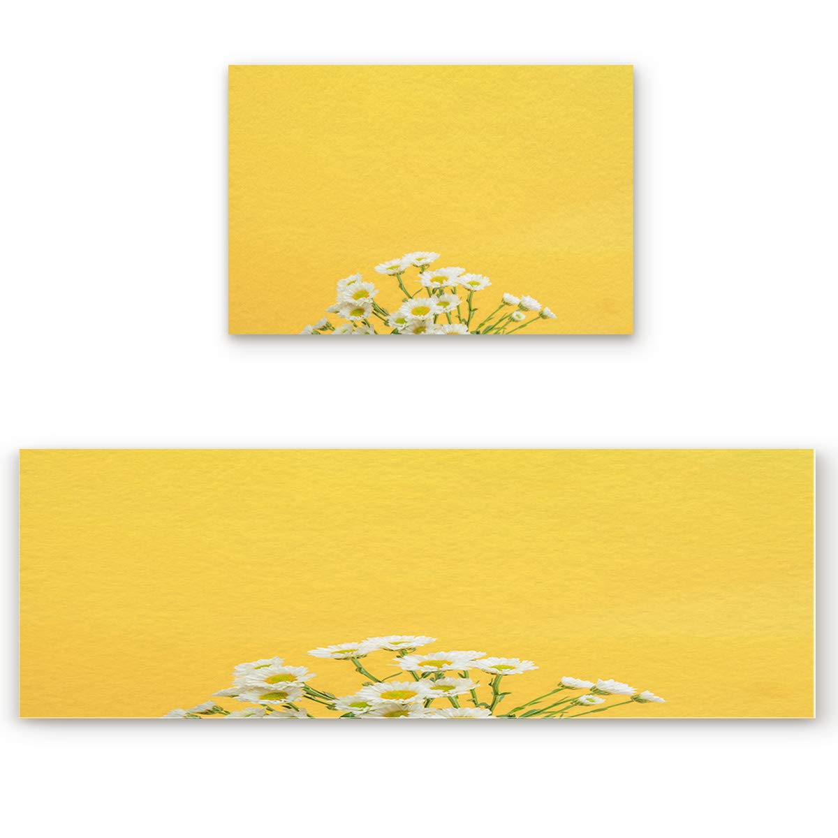 Queener Home Fresh Summer Daisy Flower Decorative Doormat - Non-Slip Rubber Backing, Indoor Entrance Welcome Mat for Kitchen, Bathroom, Bedroom & Living Room - Bright Yellow Home Decor (Perfect for Spring/Summer Decor & Housewarming Gifts)