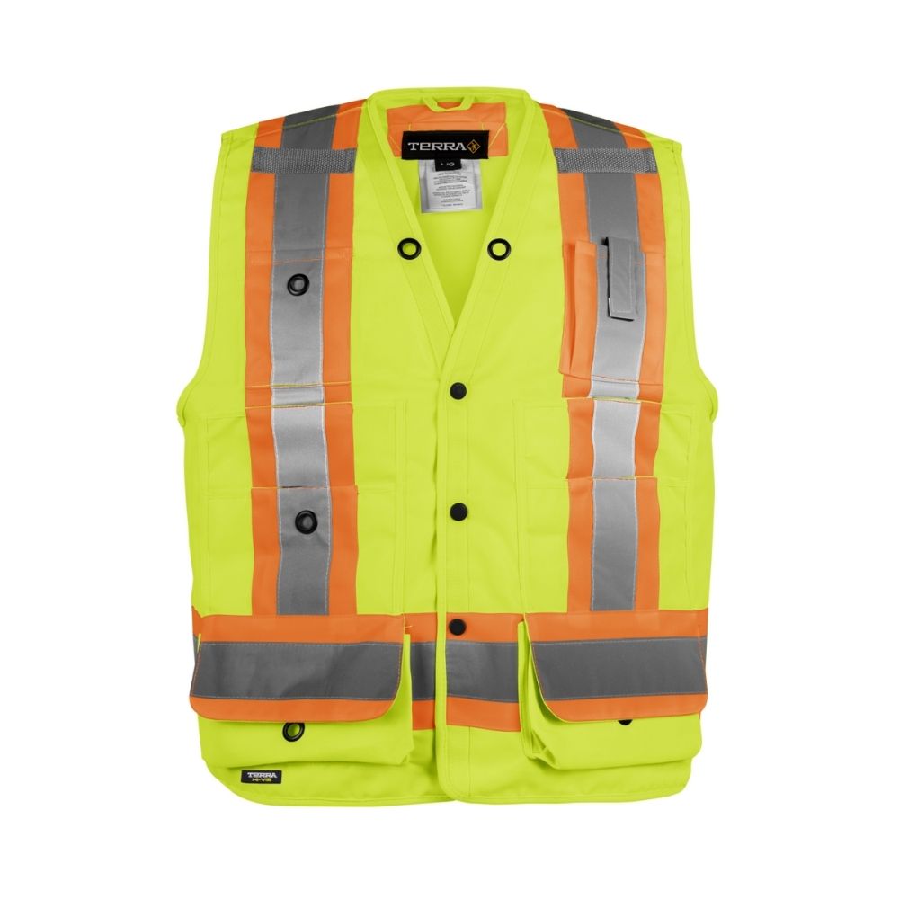 Terra Hi-Vis Surveyor's Vest - Yellow 116522YL | High Visibility Safety Vest for Construction, Road Work & Surveying | ANSI Certified Reflective Work Vest