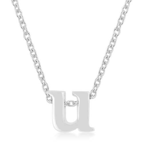 Rhodium Plated Initial U Pendant Necklace - Elegant Personalized Jewelry for Women, Gift for Her, Birthday, Anniversary, Valentine's Day