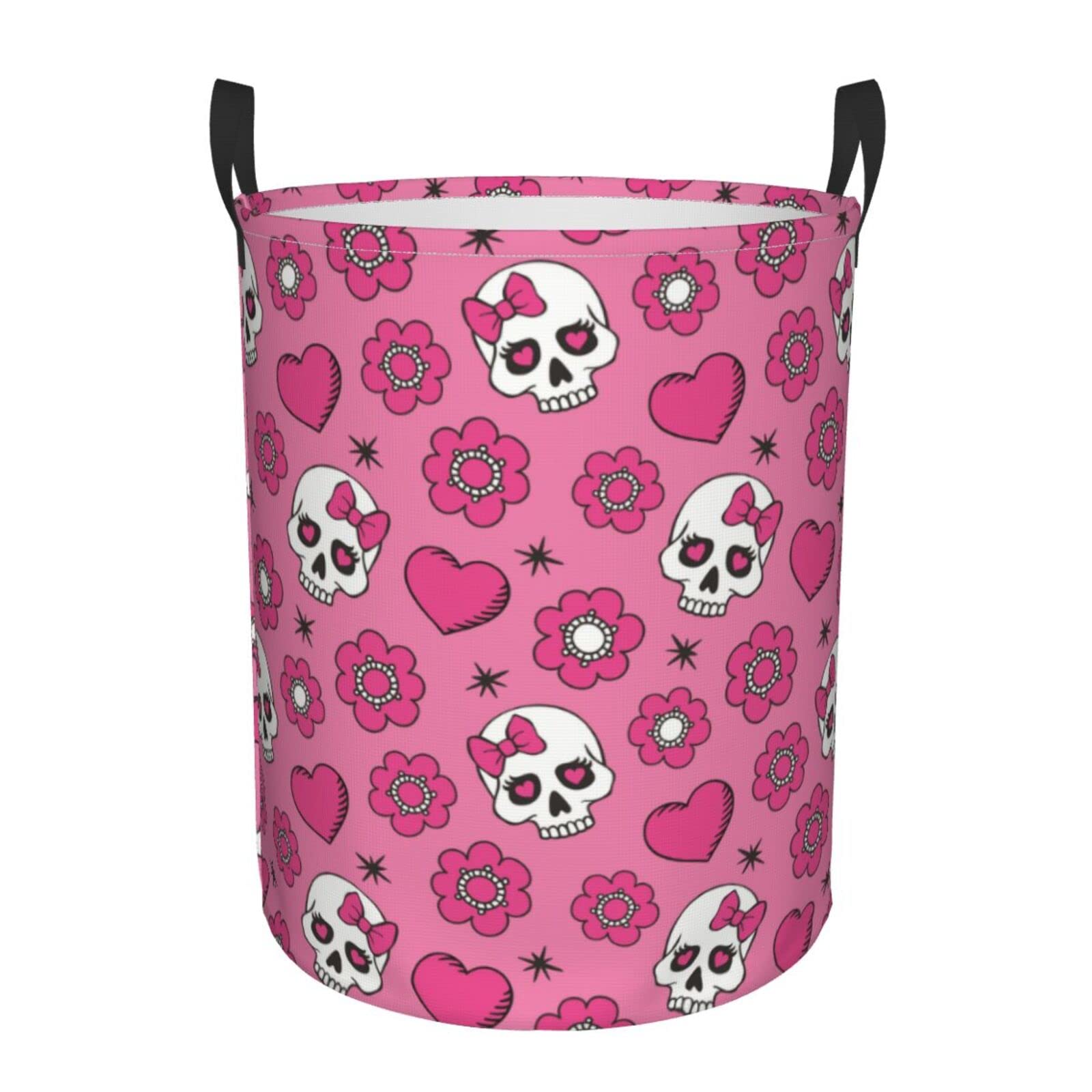 Sweet Heart Cute Sugar Skulls Collapsible Laundry Basket - Waterproof Fabric Hamper with Handle for Clothes, Toys & Bathroom Storage - Perfect for Laundry Room, Dorm & Home Organization