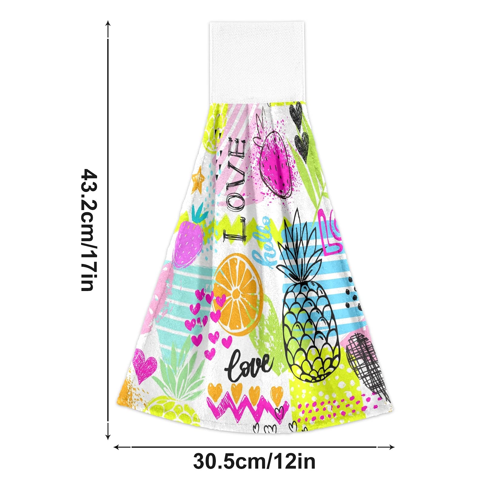 Boccsty Summer Pineapple Hanging Kitchen Towels 2 Pack - Strawberry Pink Heart Fruit Design, Hand & Bath Towels for Farmhouse, Tea Bar, Tabletop Decor - Perfect for Kitchen, Bathroom & Home Decoration