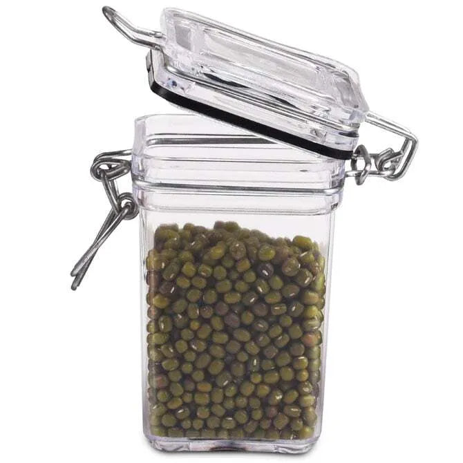 3.7 oz. Plastic Cube Mason Jars - Clear Small Square Containers for Spices, Crafts & DIY Storage - Perfect for Kitchen, Bathroom & Office Organization