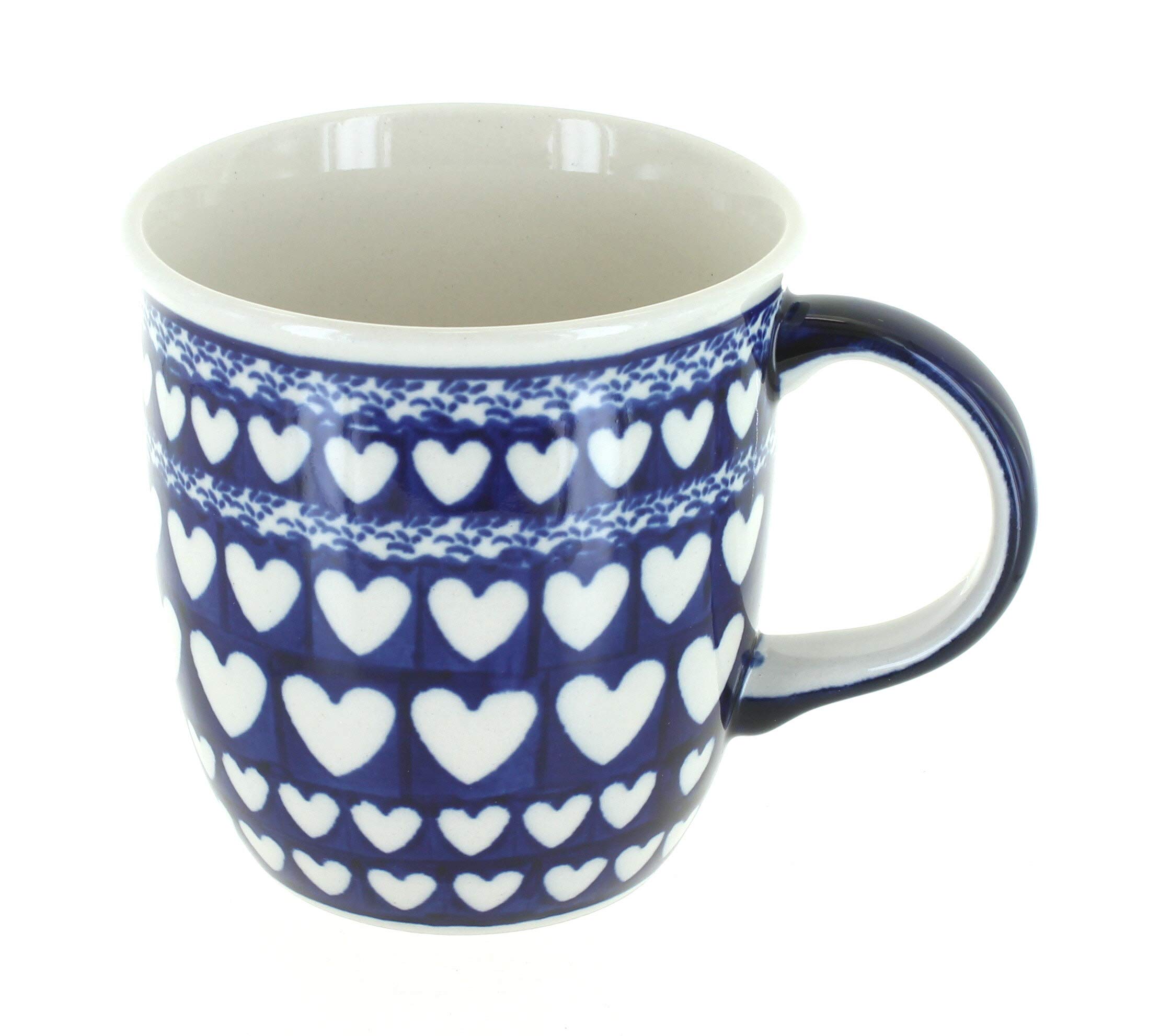 Handmade Blue Rose Polish Pottery Valentina Coffee Mug - Ceramic Tea Cup with Floral Design, Perfect for Home, Office & Gifts