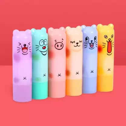Shine Cartoon Lip Balm Pack of 6 - Moisturizing Fruit Flavored Lip Care for Kids & Adults - Perfect for School, Travel, and Daily Hydration