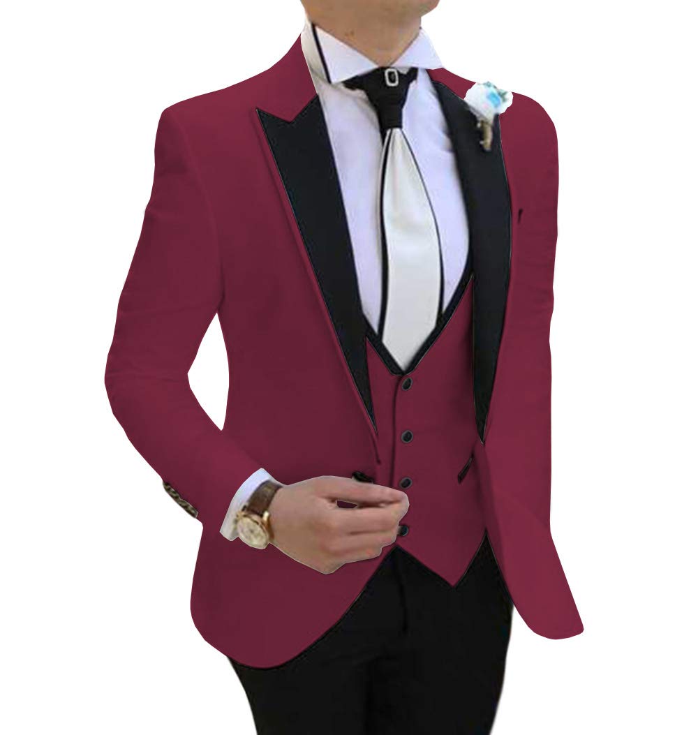 Men's 3-Piece Slim Fit Formal Suit Set - Notch Lapel Tuxedo Blazer, Vest & Pants for Wedding, Groomsmen, Prom & Business Occasions
