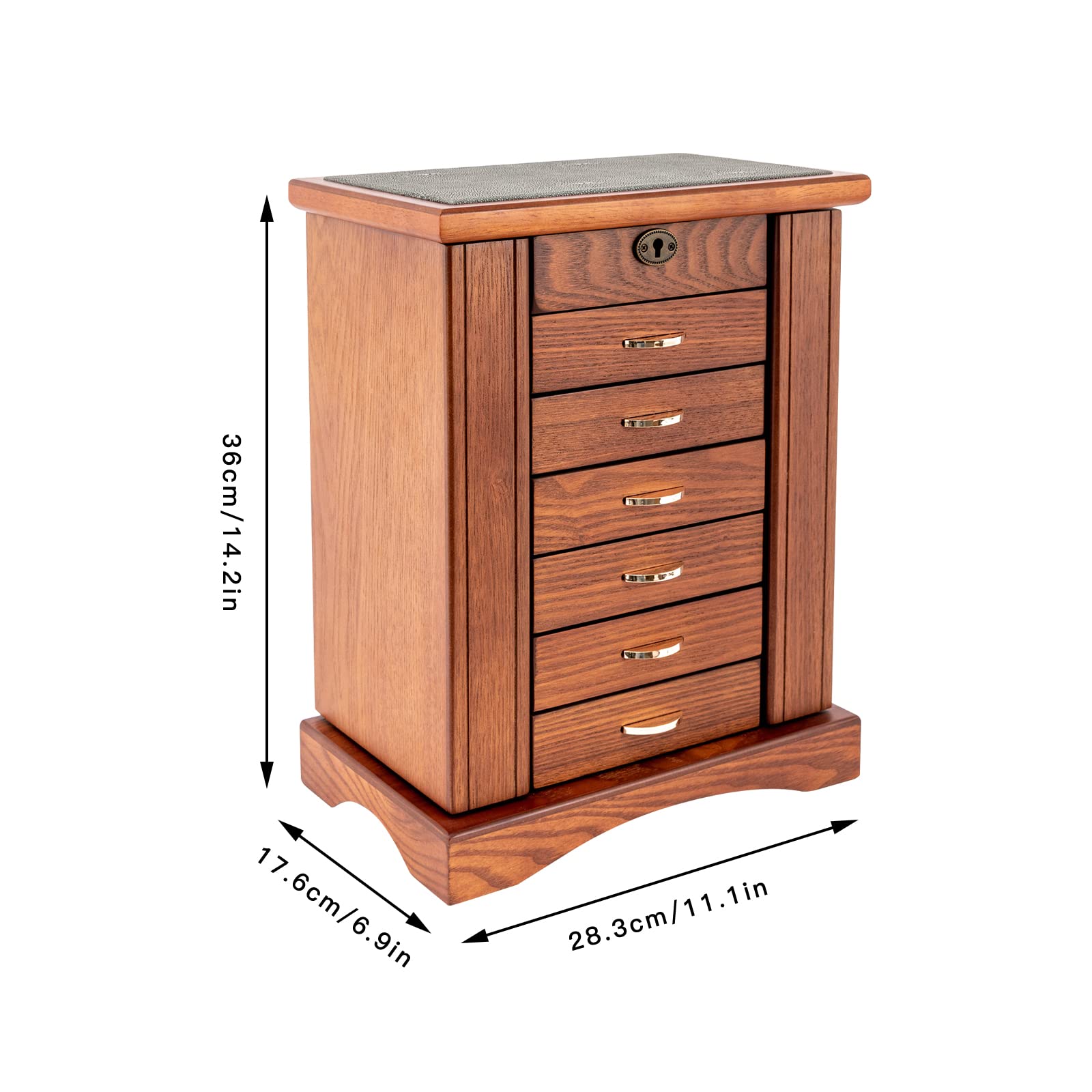 7-Layer Wooden Jewelry Organizer Box for Women - Large Rustic Storage with Drawers & Mirror for Necklaces, Earrings, Rings & Bracelets - Perfect for Bedroom, Dressing Table & Living Room Decor (Walnut)