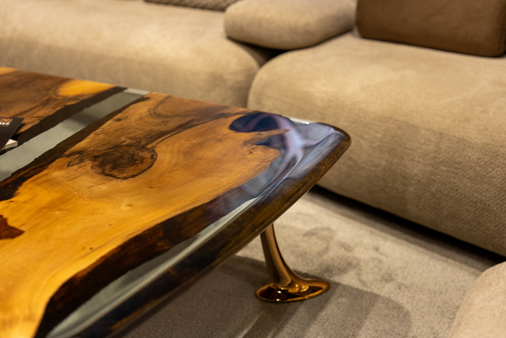 Luxury Epoxy Resin River Walnut Coffee Table - Handmade Modern Wooden Dining Table for Living Room | Osso Collection | Perfect for Home Decor, Office & Lounge Areas