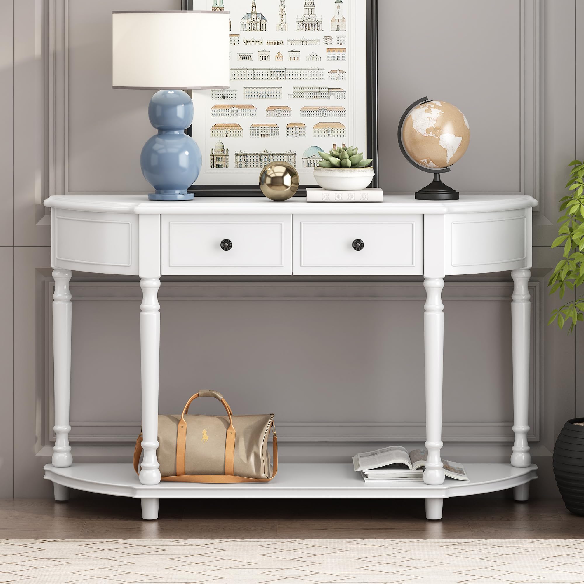 Antique White Solid Wood Console Table - 52