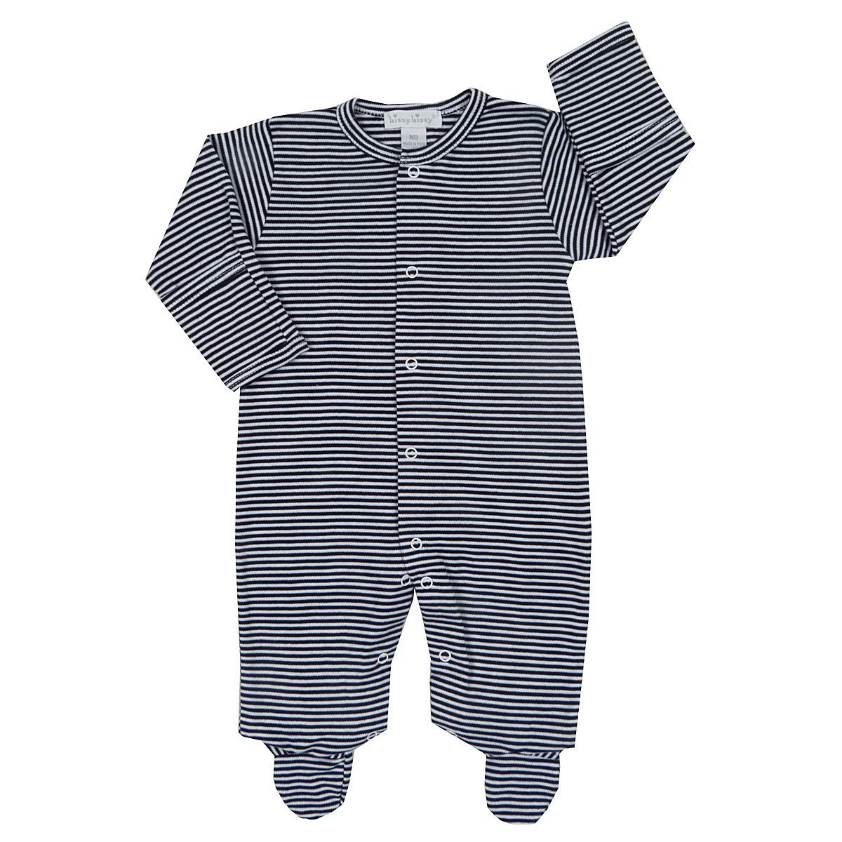 Kissy Kissy Essentials Stripe Footie - Soft Baby Bodysuit for Newborns & Infants | Grey Cotton Pajamas for Sleep & Playtime