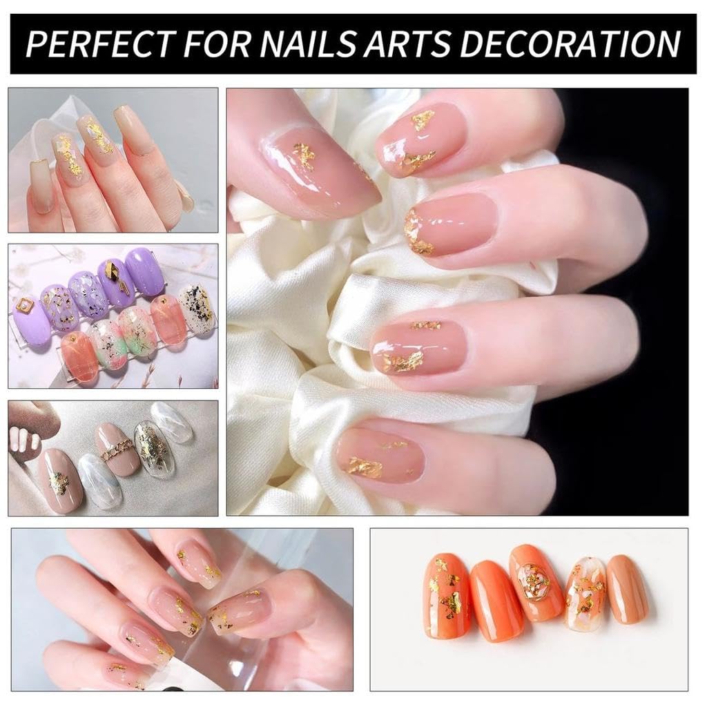 Premium Gold Leaf Flakes for Nail Art & DIY Crafts - 3 Bottles Kit (Gold, Silver, Copper) | Perfect for Epoxy Resin Jewelry, Nail Design, Slime Making & Metallic Gilding Projects